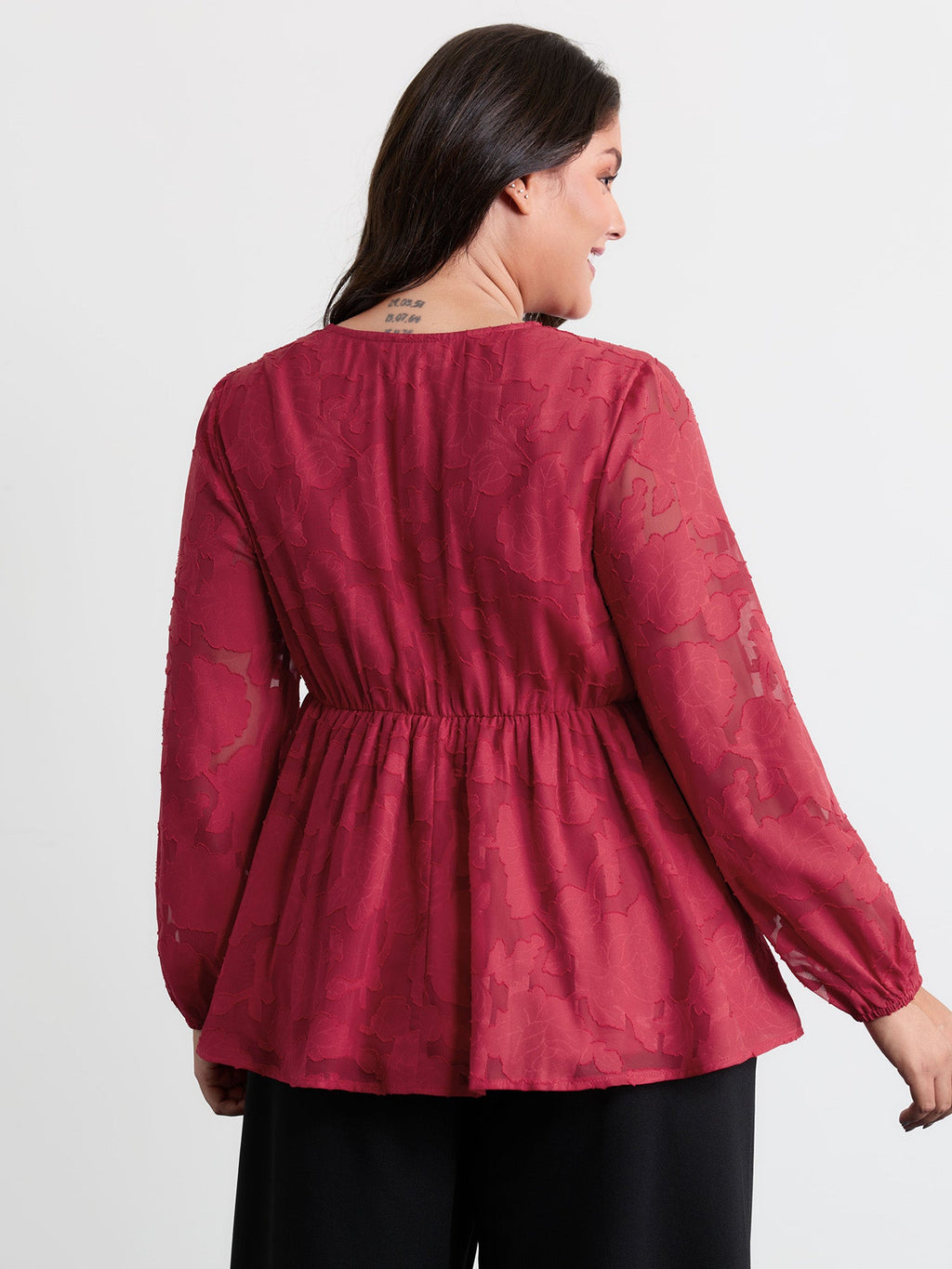 Cut-Out Flower Adjustable Belt Blouse