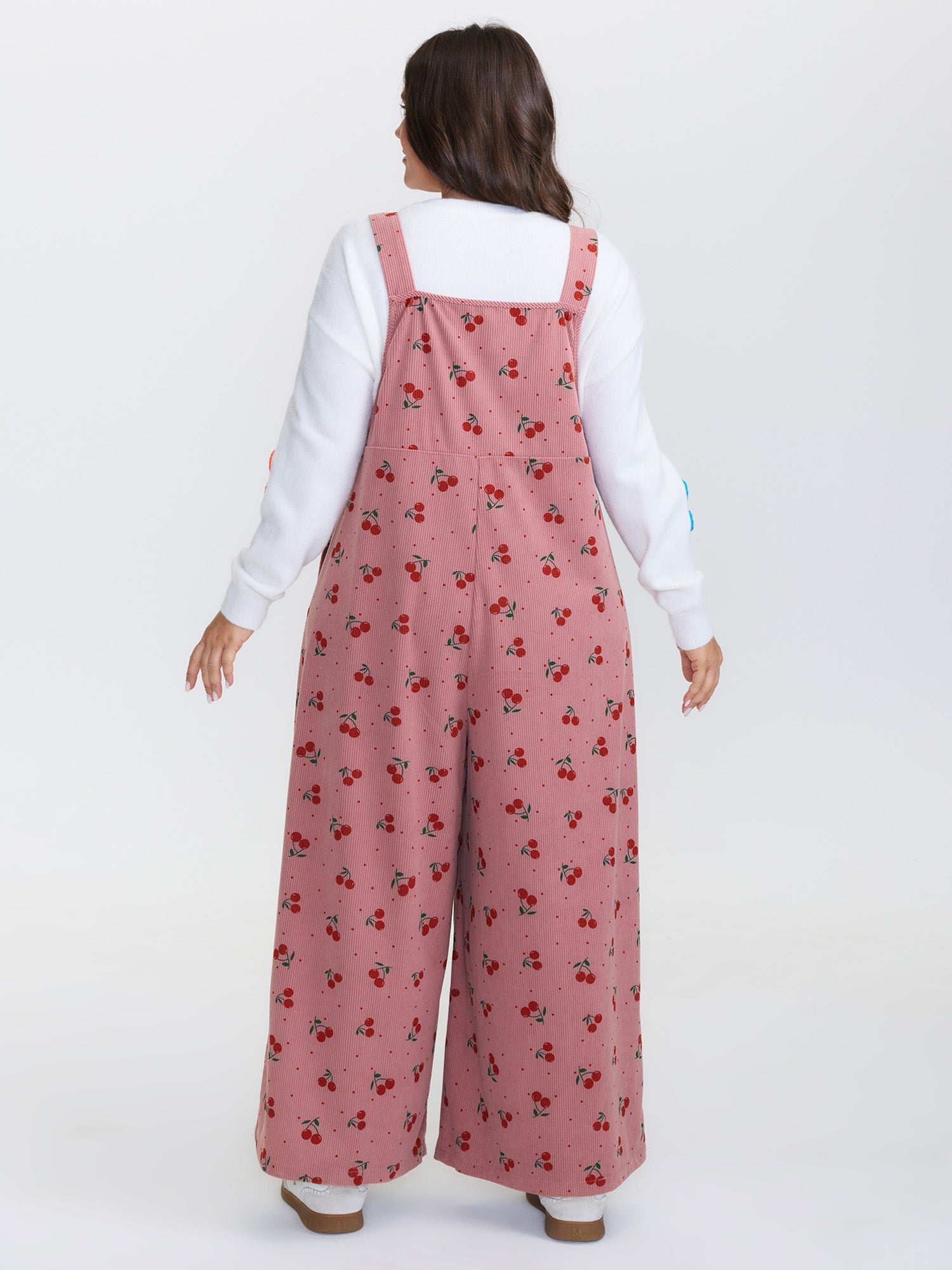 Cherry Print Adjustable Overall Straps Jumpsuit
