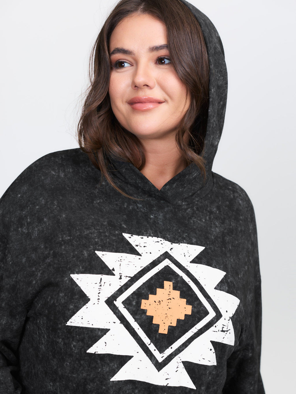 Boho Pattern Pockets Textured Hoodie