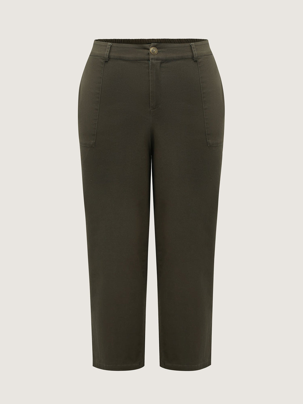 Cotton Stretchy Waist Pockets Straight Leg Pants