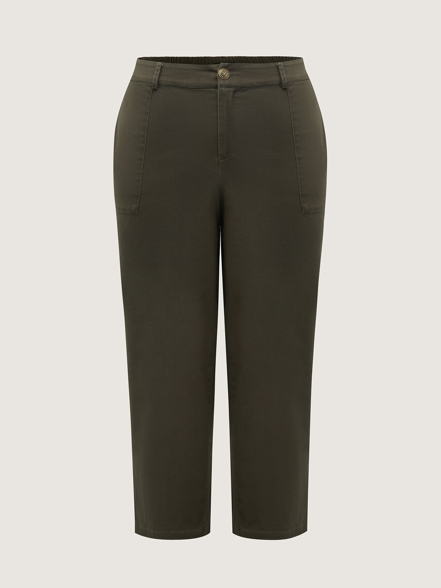 Cotton Stretchy Waist Pockets Straight Leg Pants