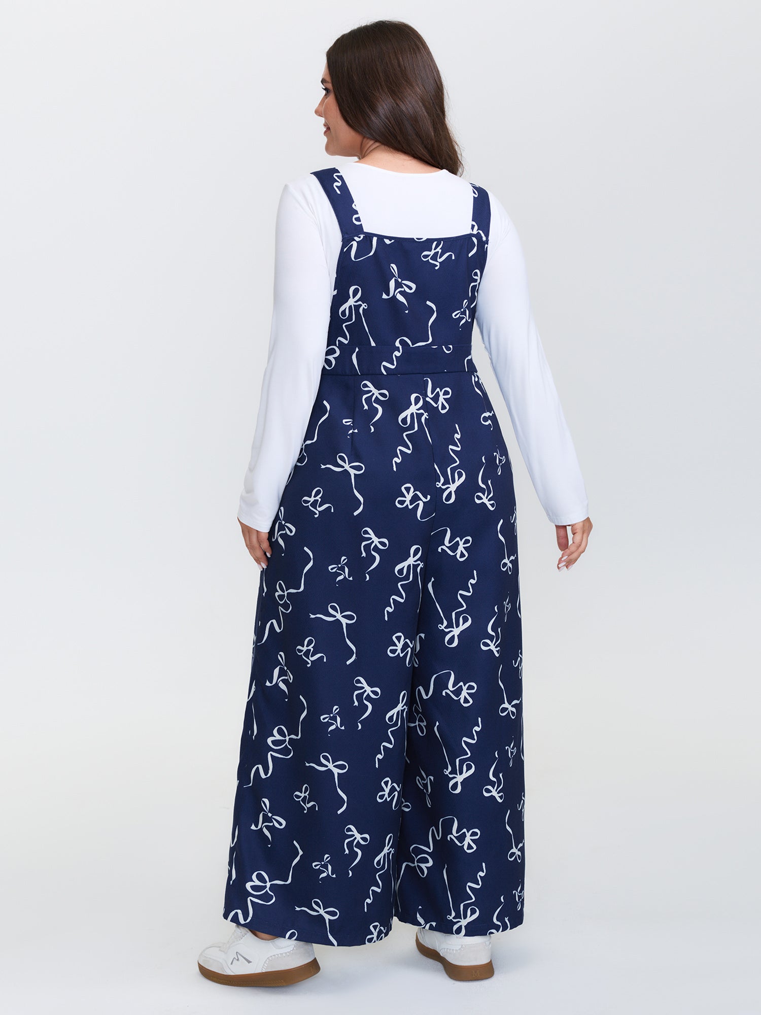 Bow-Tie Print Adjustable Overall Straps Jumpsuit