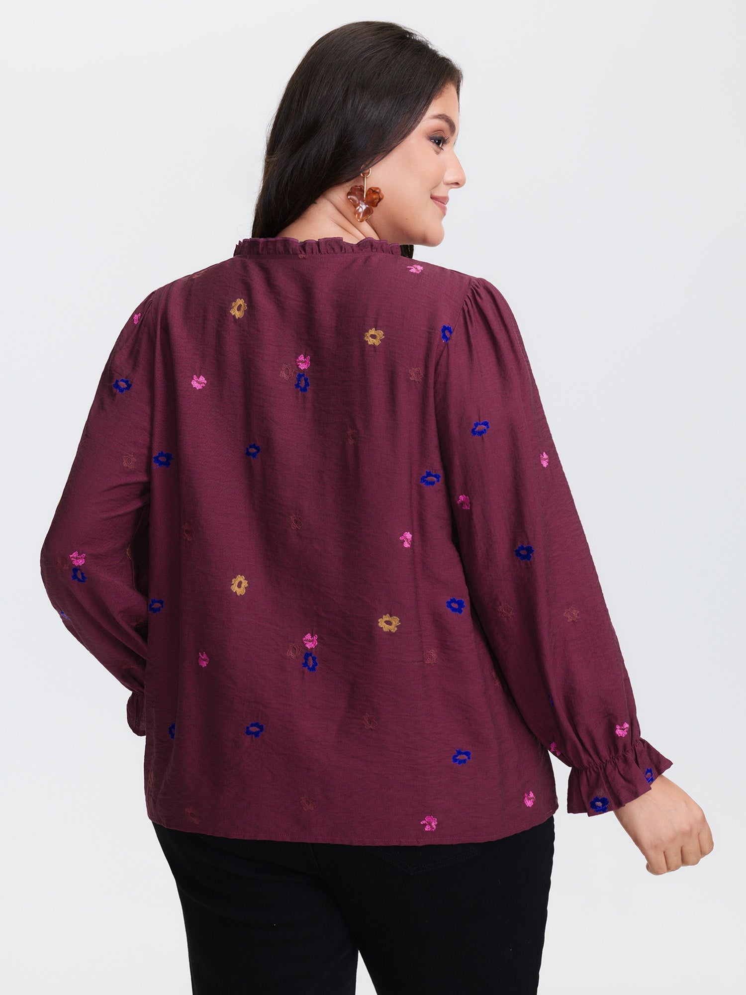 Colorful Floral Embroidery Button Shirt