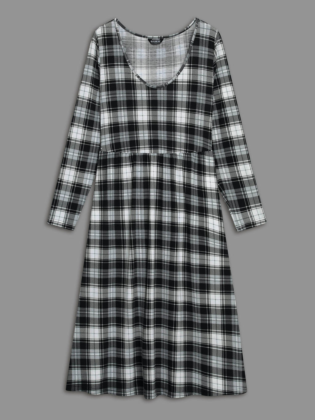 Crew Neck Gingham Pocket Dress