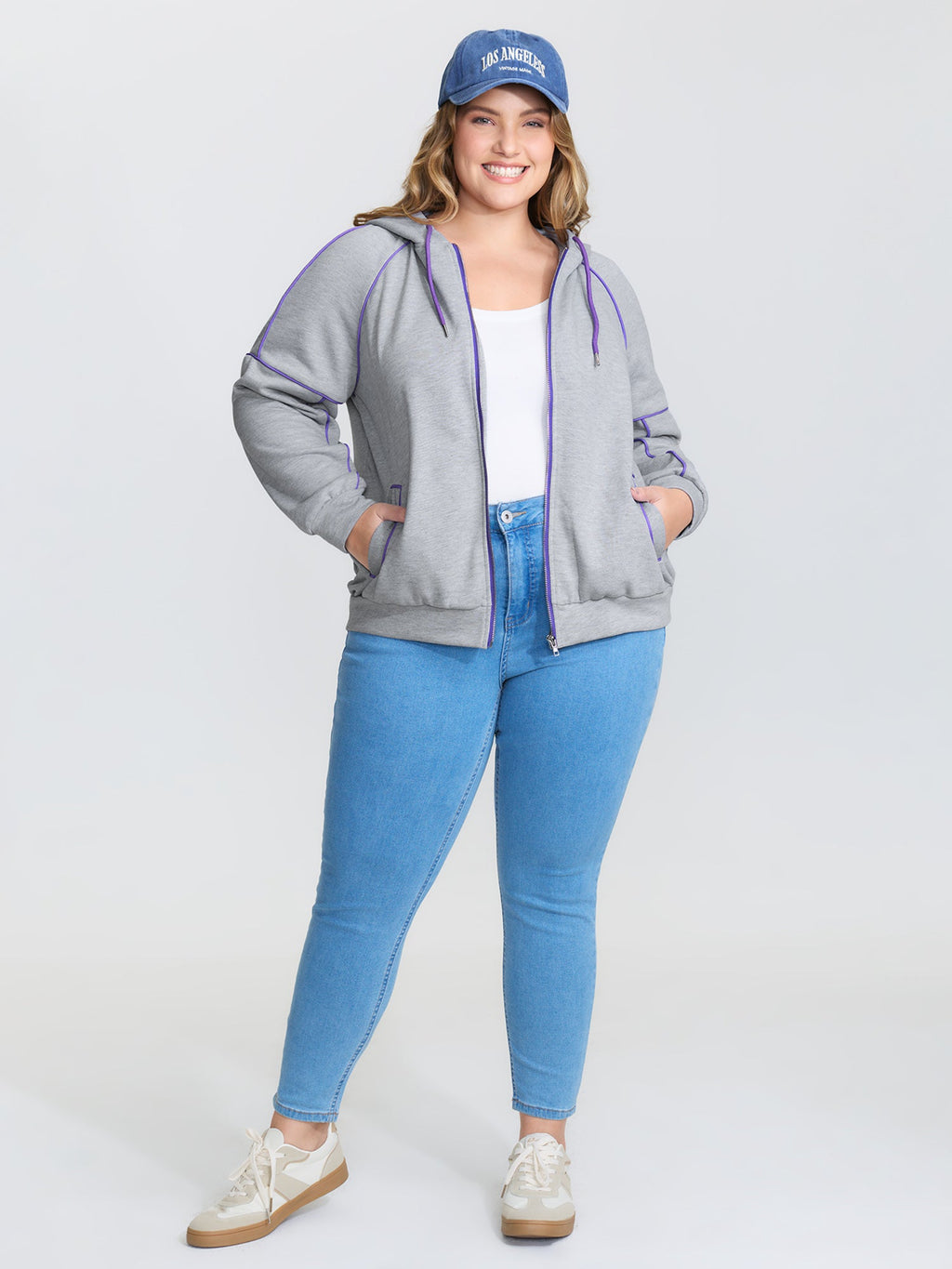 Color Contrast Drop Shoulder Hooded Jacket