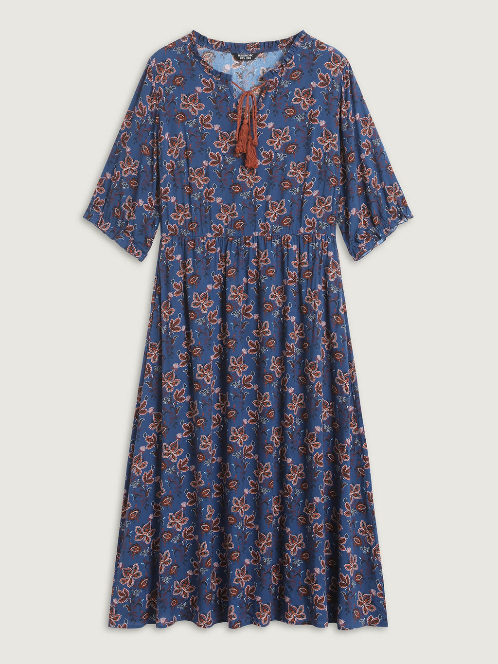 Boho Floral Neck Tie Midi Dress