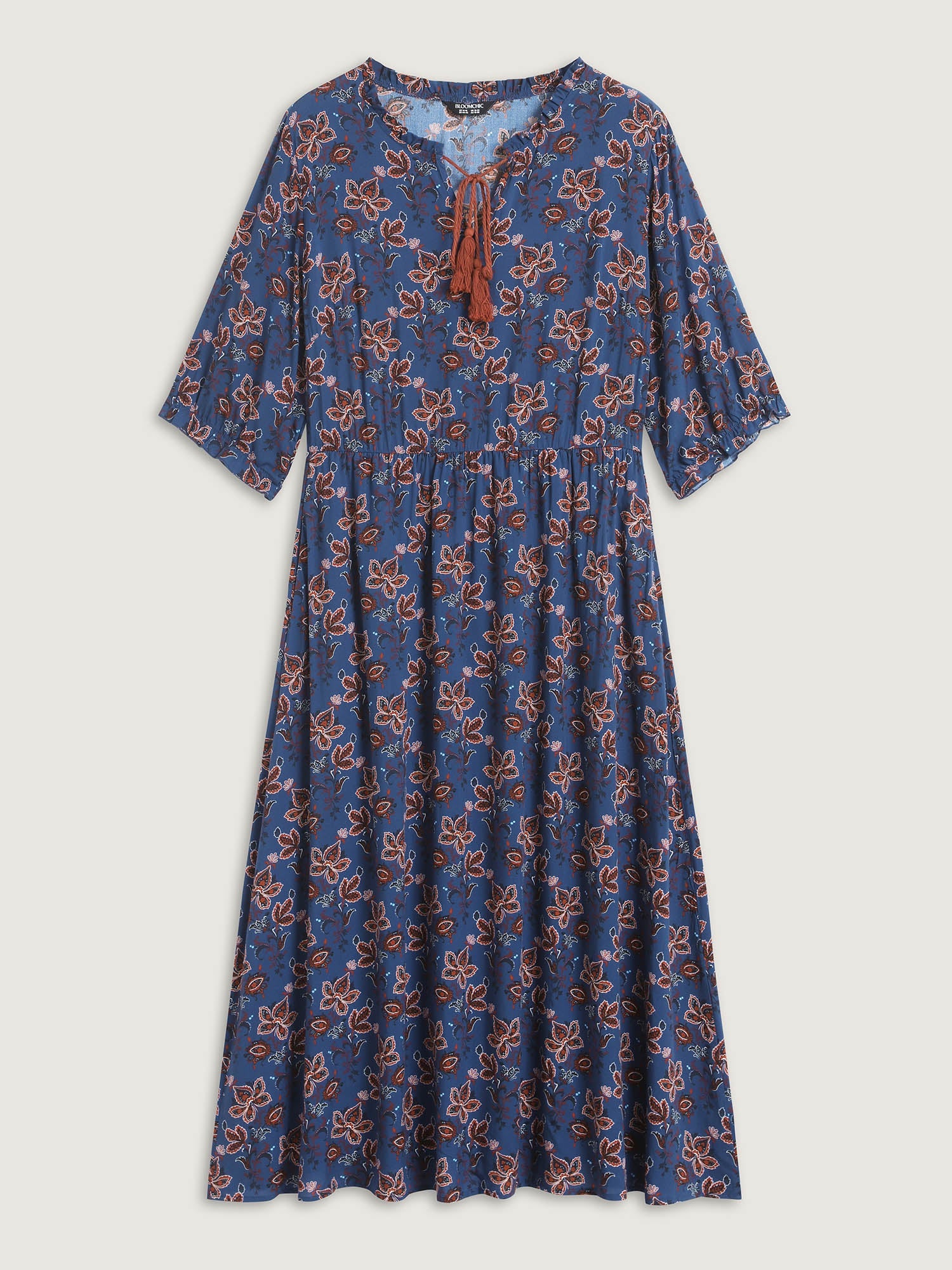 Boho Floral Neck Tie Midi Dress