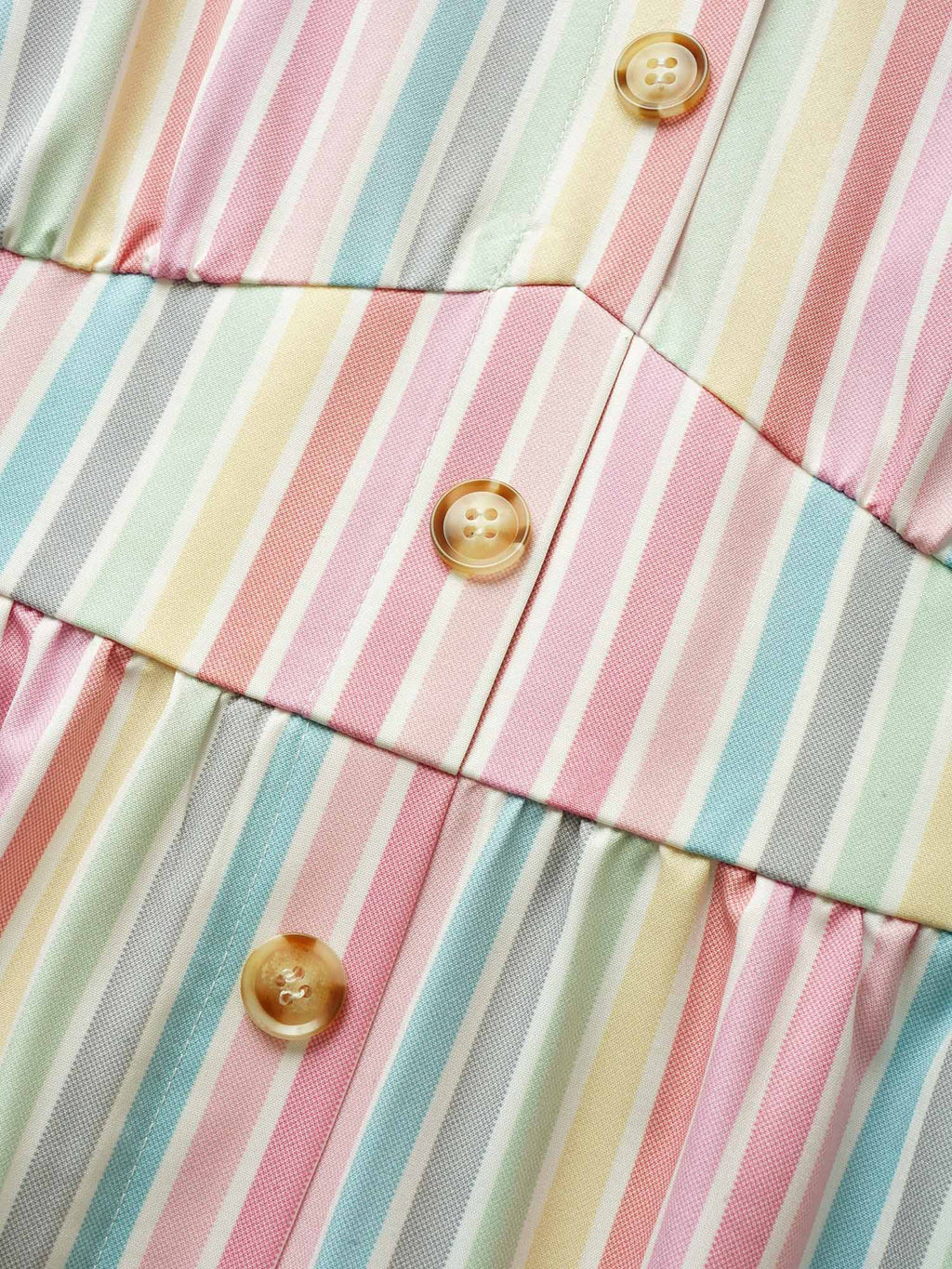 Colored Striped Button Detail Ruffles Dress