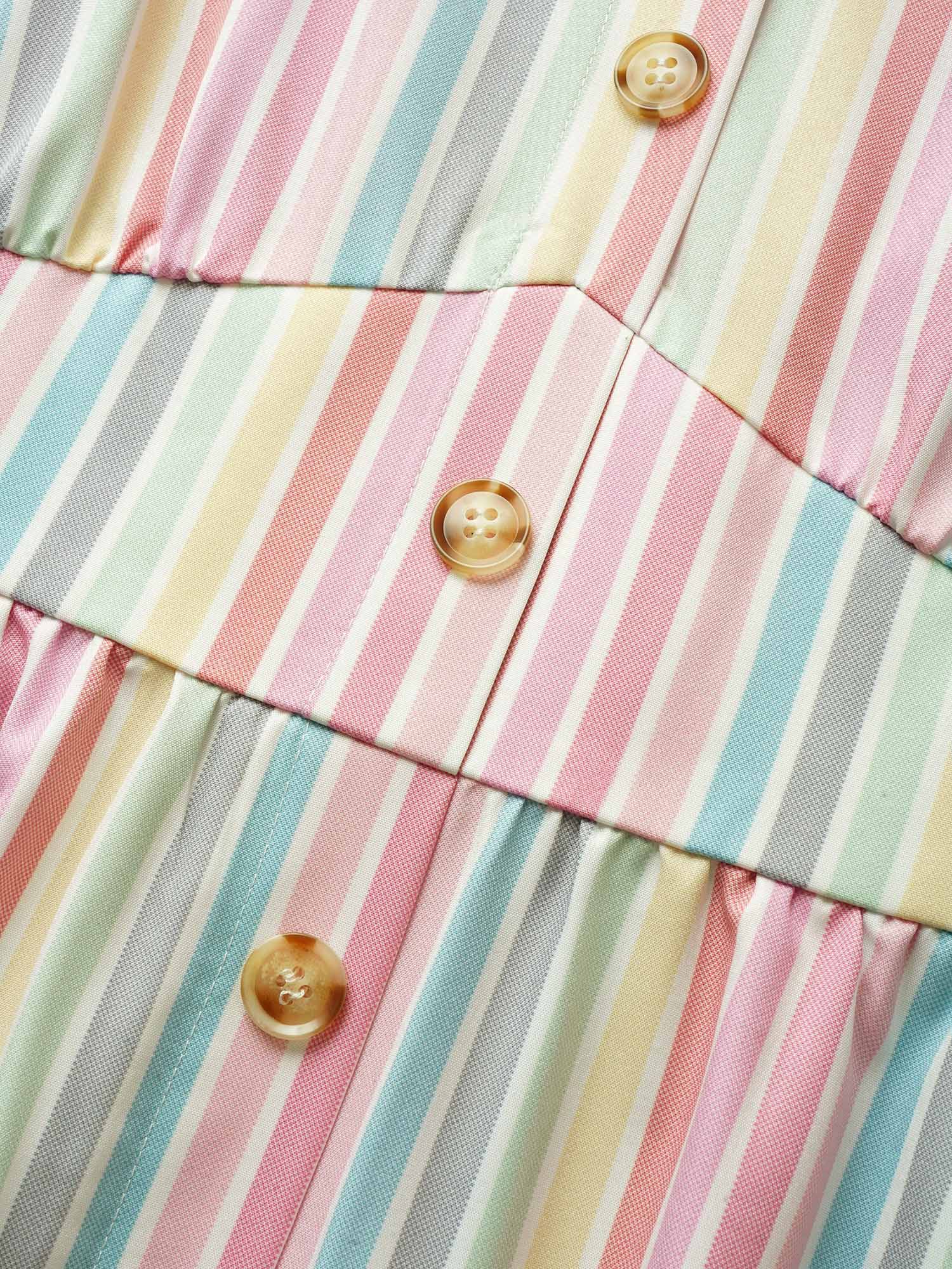 Colored Striped Button Detail Ruffles Dress