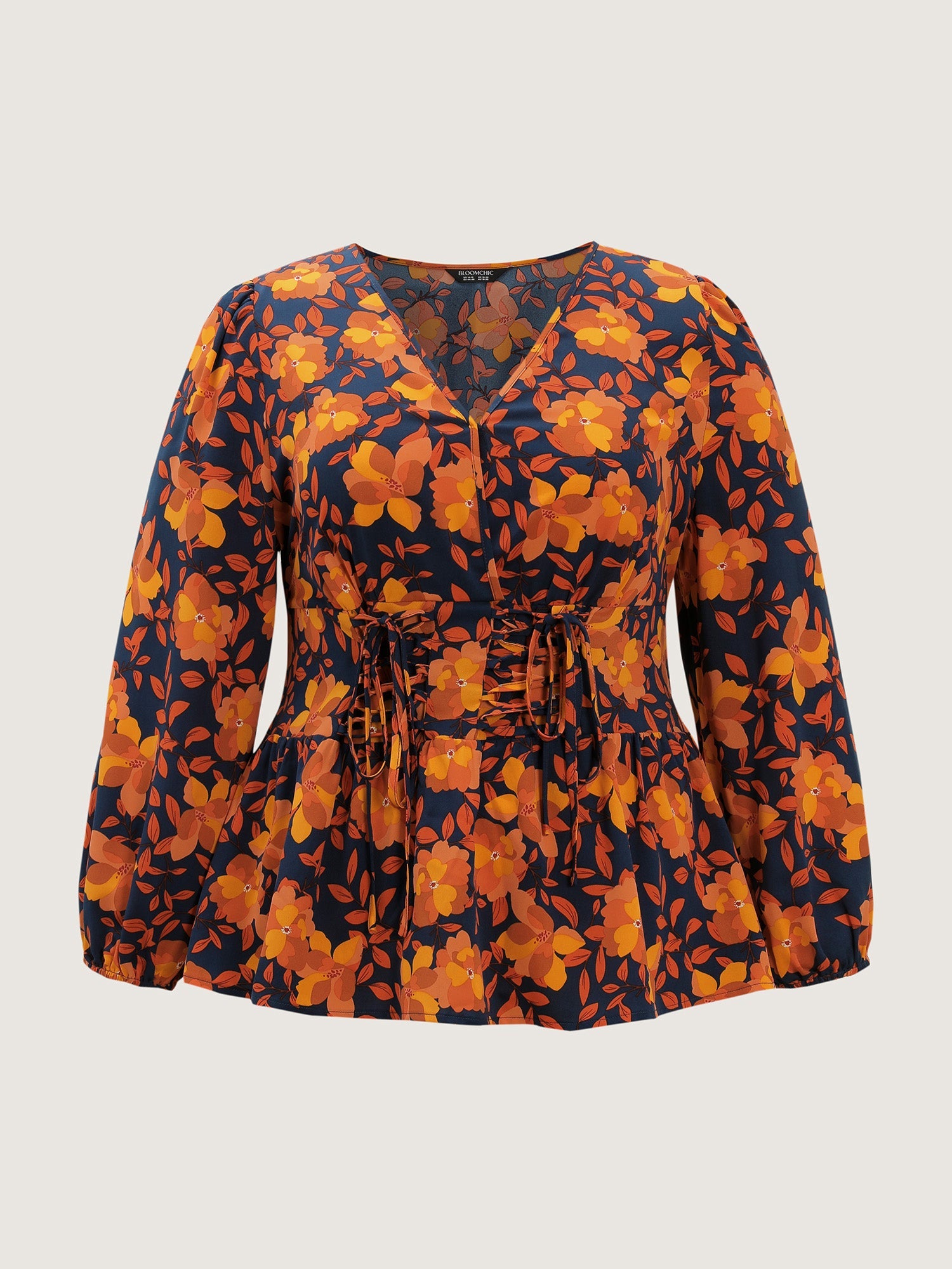 Crisp Leaf Print Shirred Waist Blouse