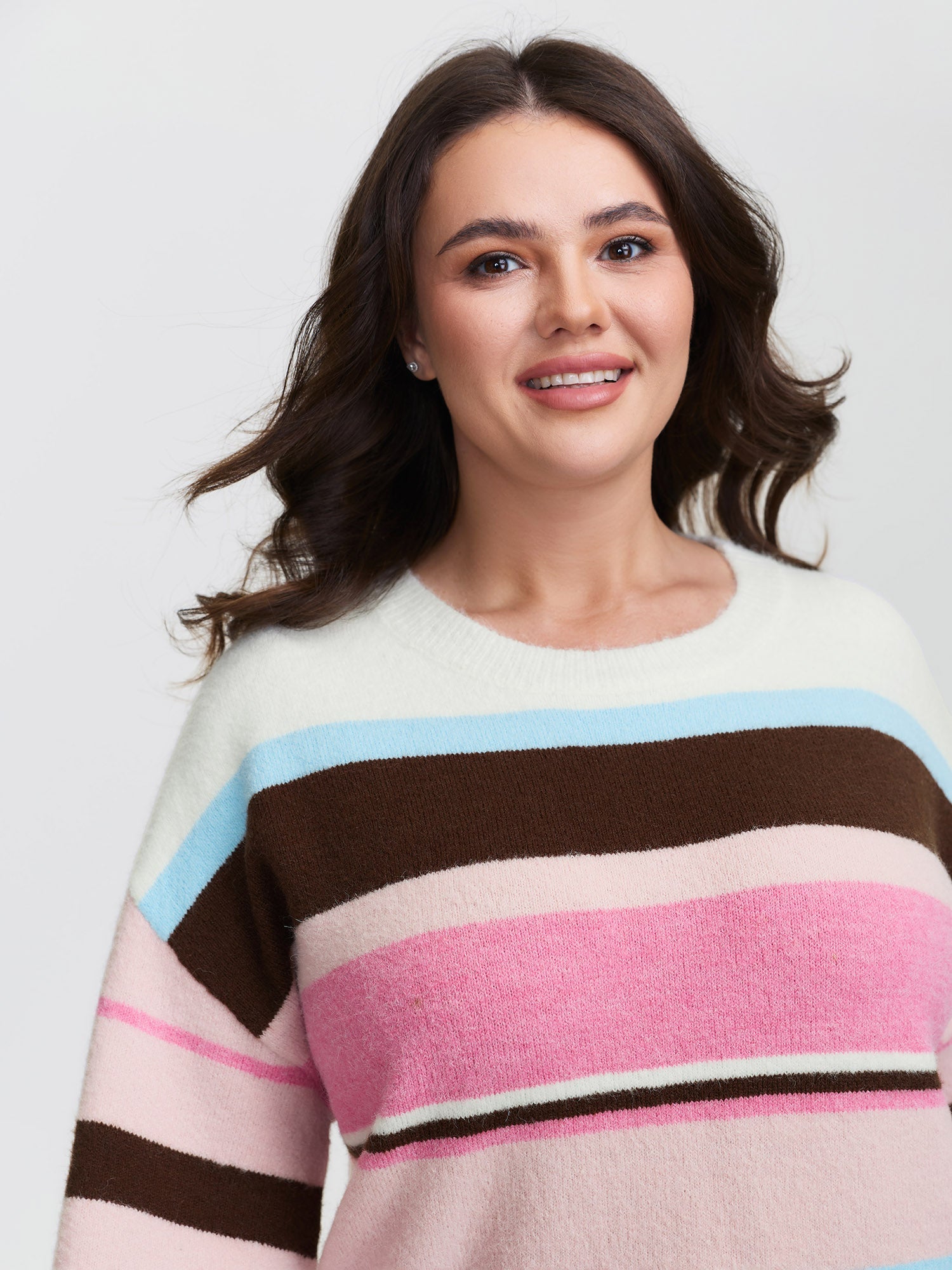 Colorful Stripes Drop Shoulder Lantern Sleeve Pullover