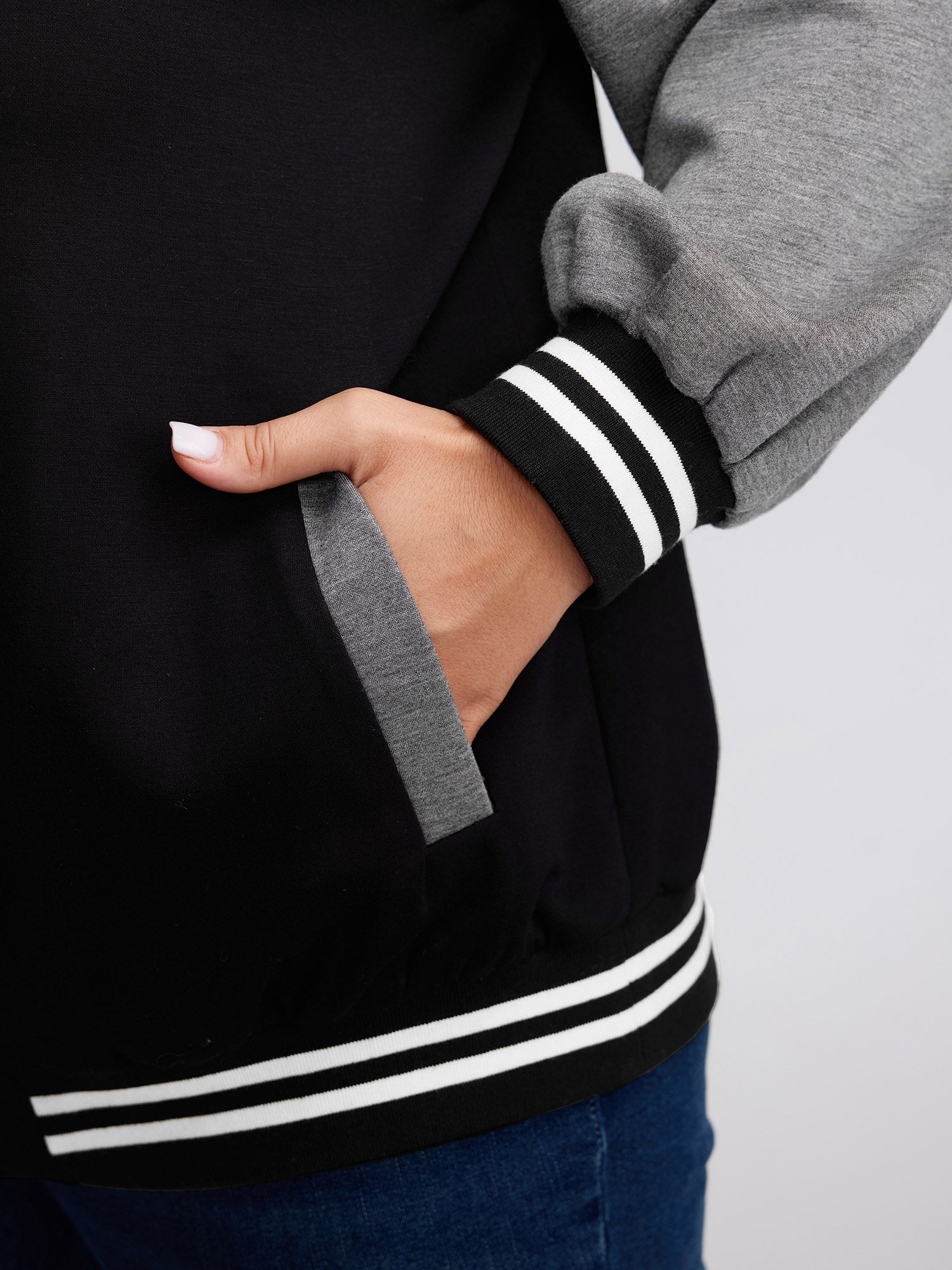 Colorblock Pockets Button Hooded Jacket