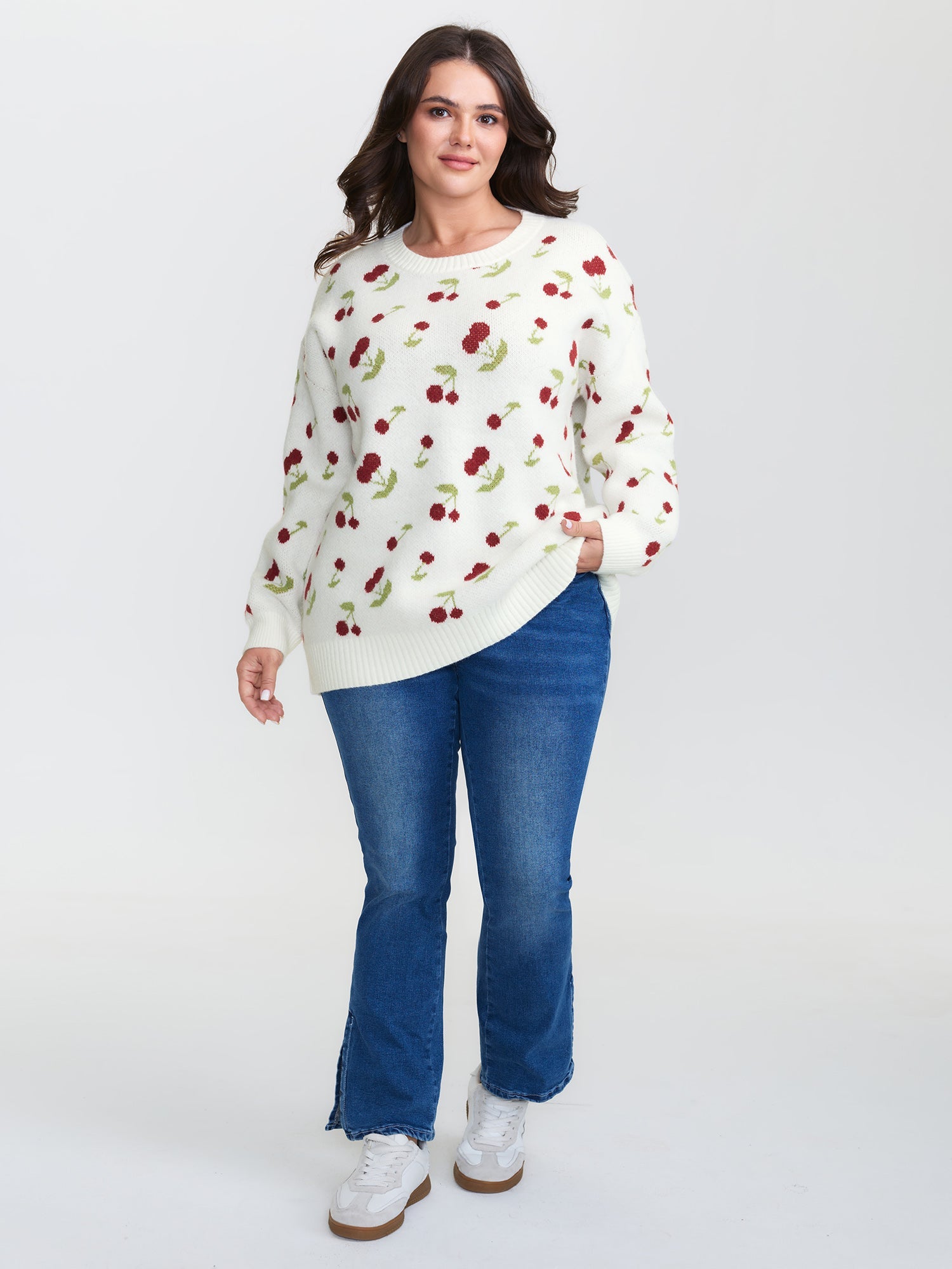 Cherry Pattern Jacquard Pullover