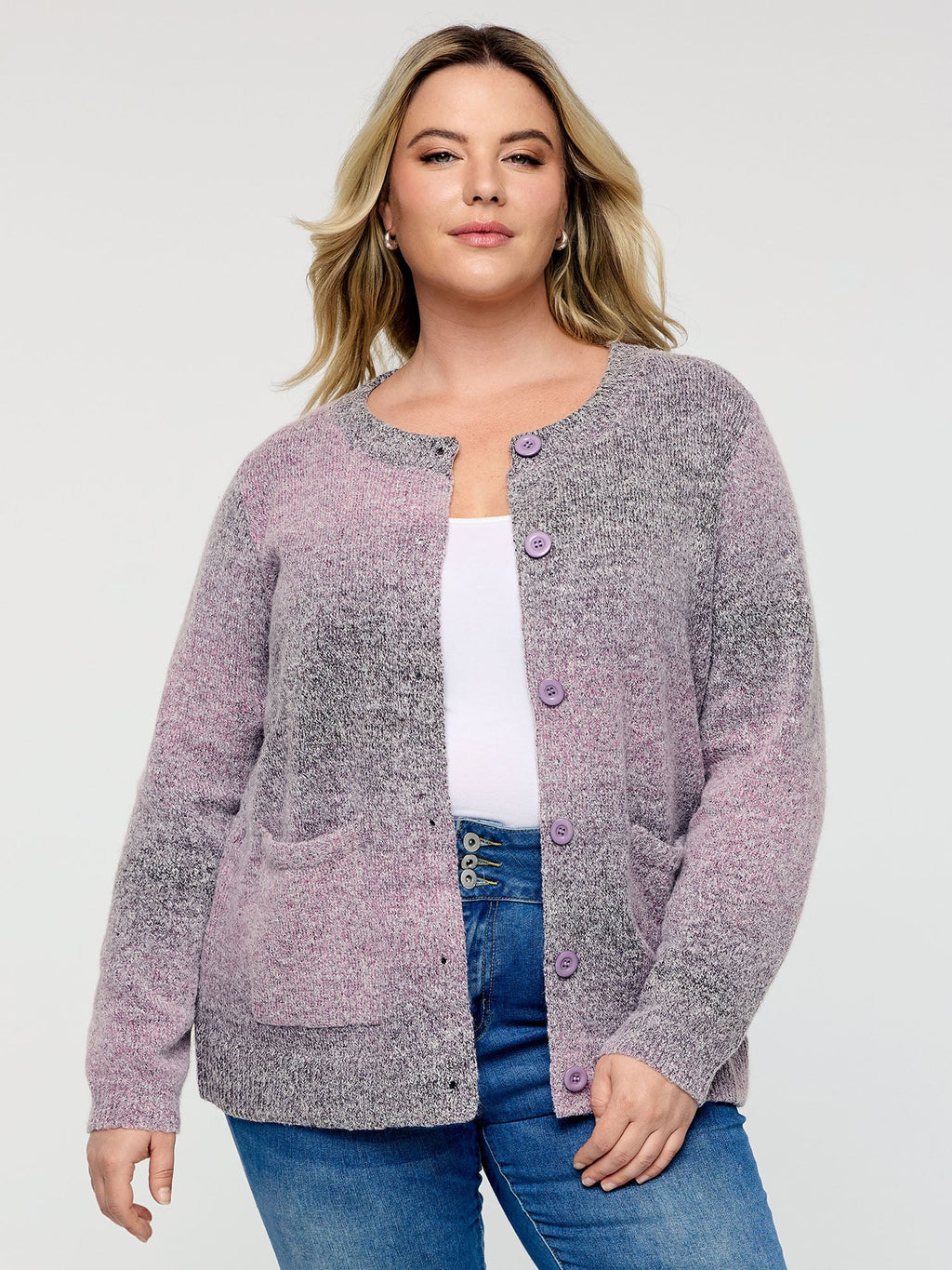 Color Gradient Buttons Knit Cardigan