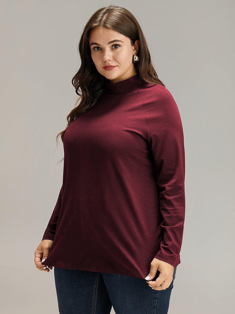 Cotton Mock Neck Raglan Sleeve T-shirt