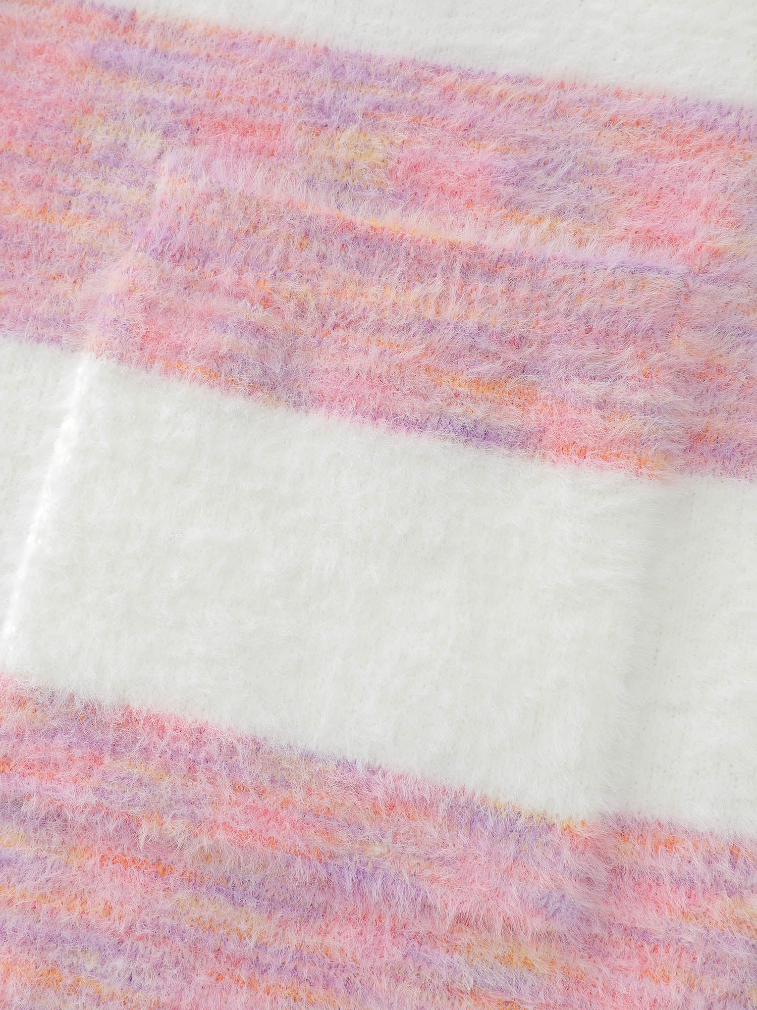 Color Stripes Furry Textured Knit Cardigan