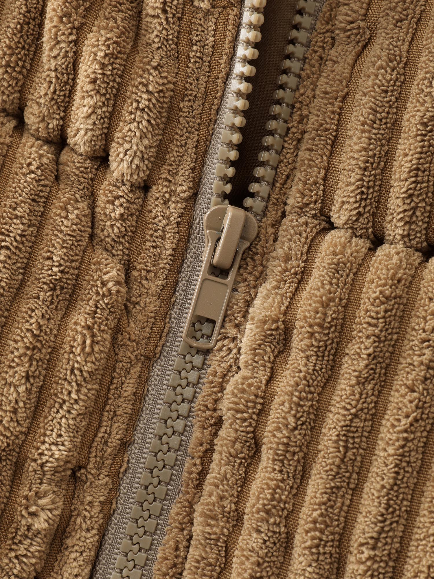 Corduroy Lined Zipper Puffer Parka