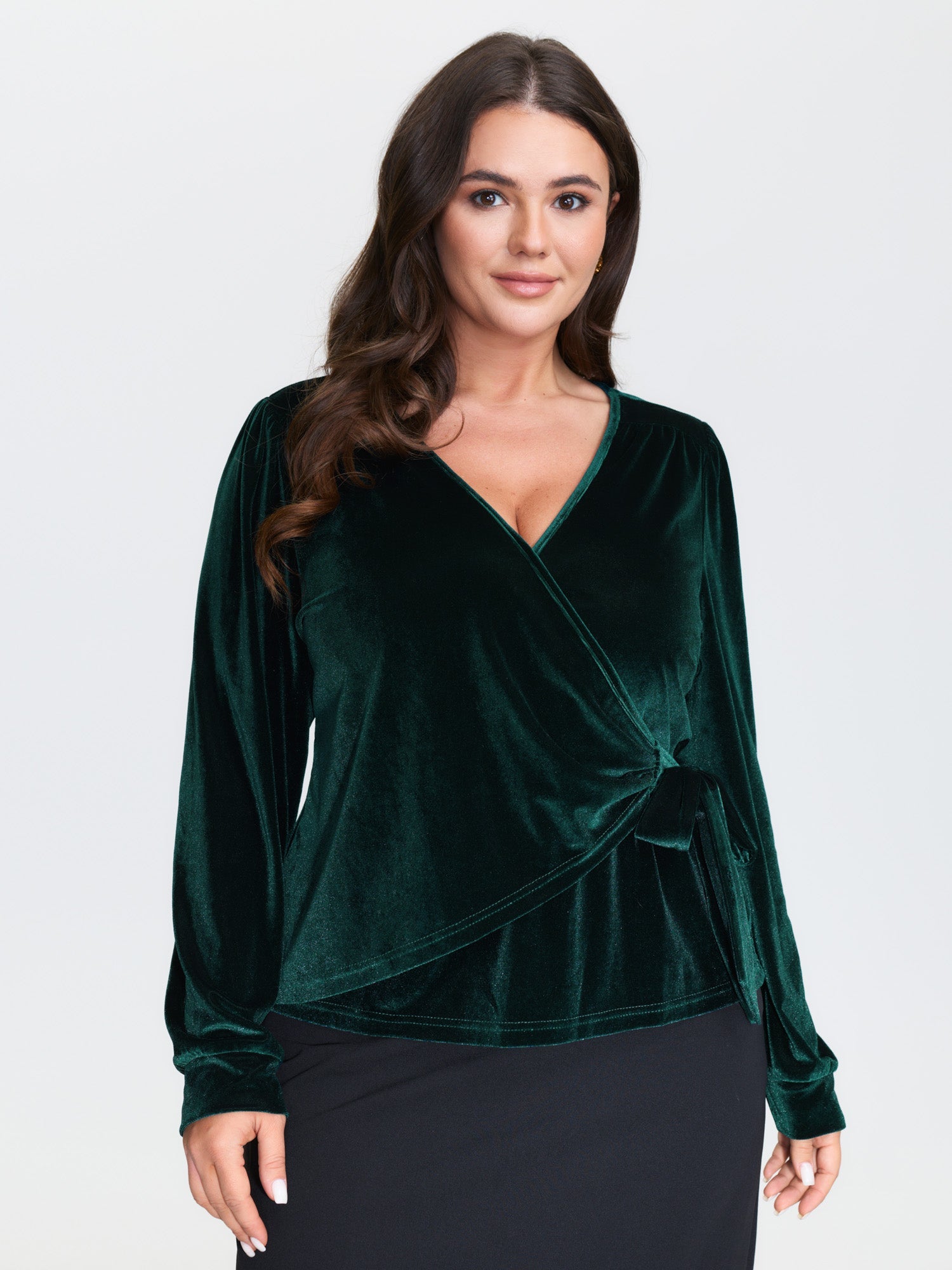 Cheerful Velvet Wrap Tie Blouse