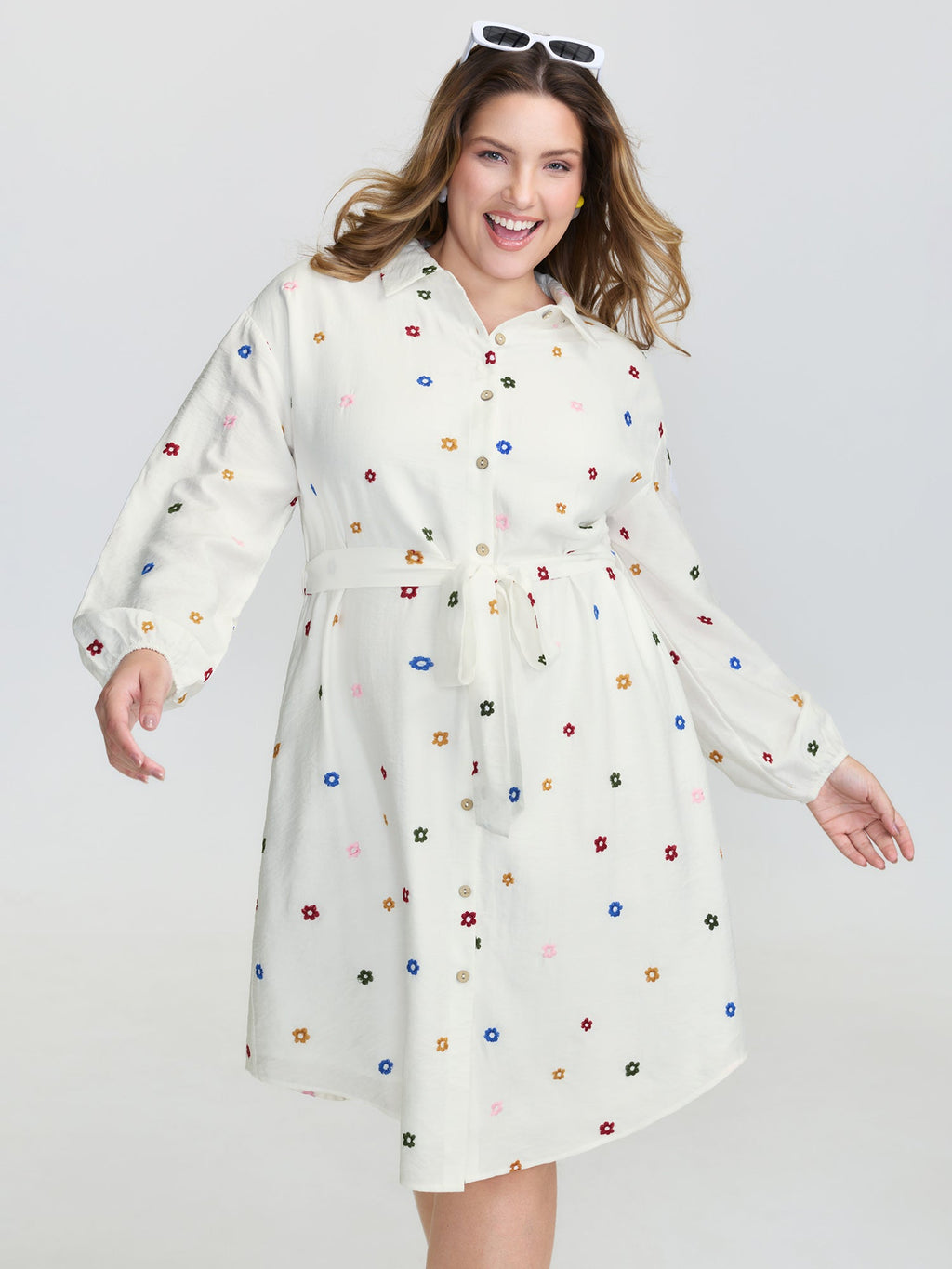 Colorful Floral Embroidery Pockets Midi Dress