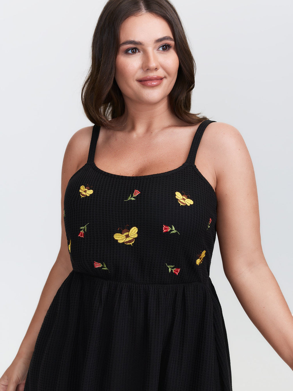 Bee Embroidery Textured Cami Lounge Dress