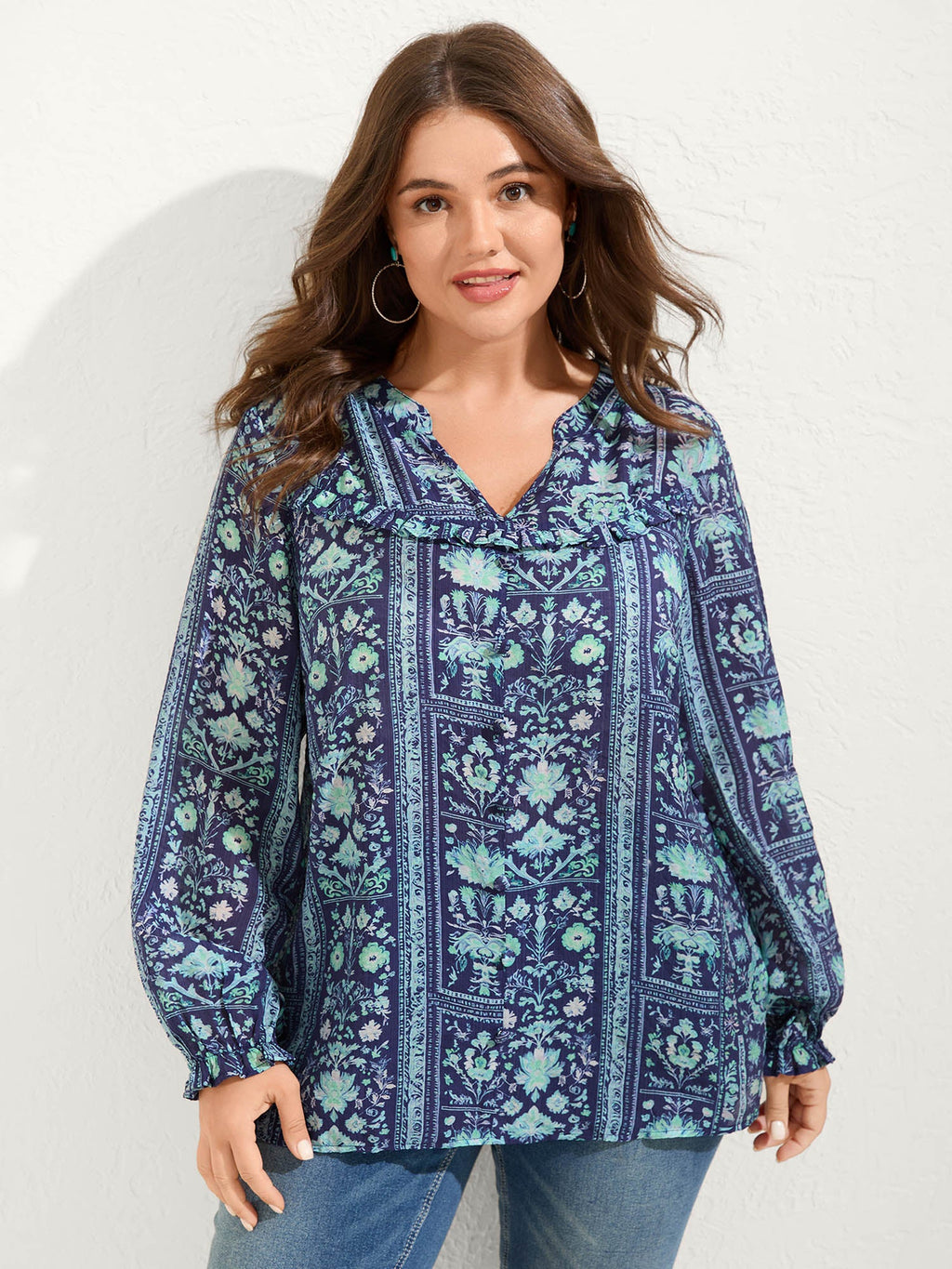 Chiffon Floral Collage Ruffled Blouse