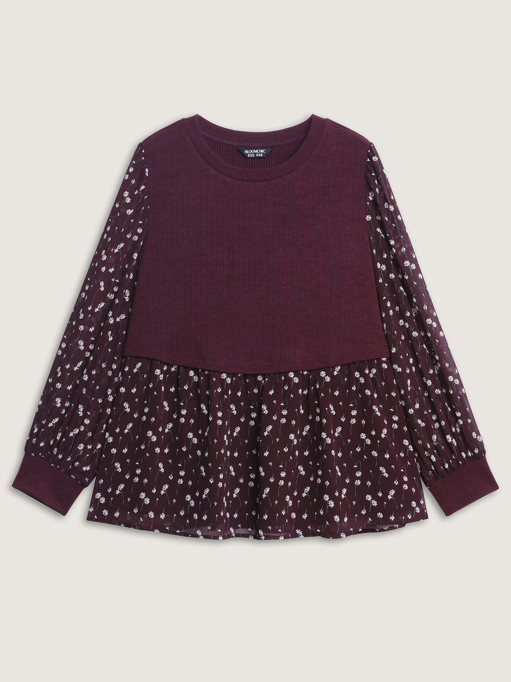 2-in-1 Floral Ribbed Knit Top