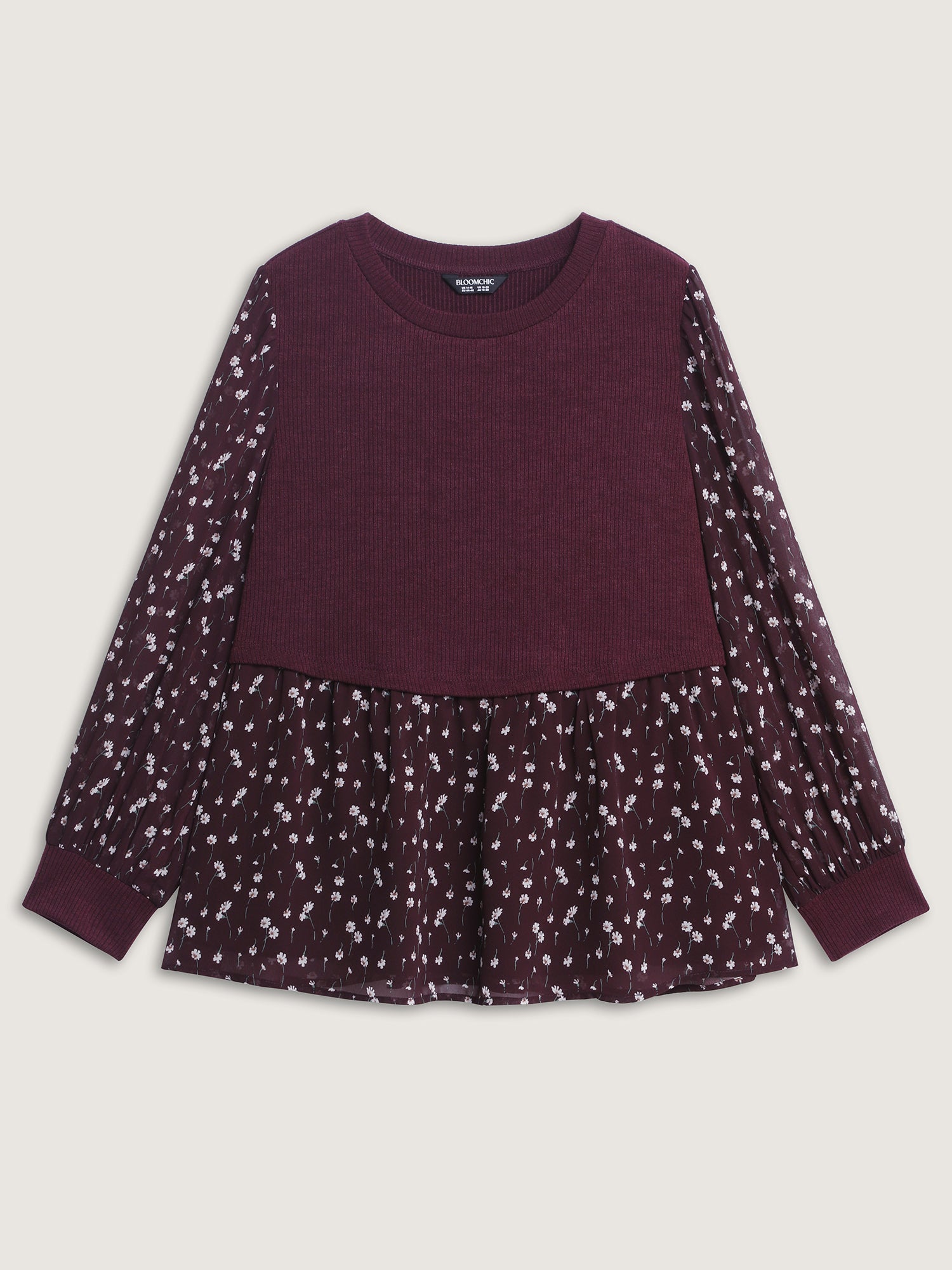 2-in-1 Floral Ribbed Knit Top