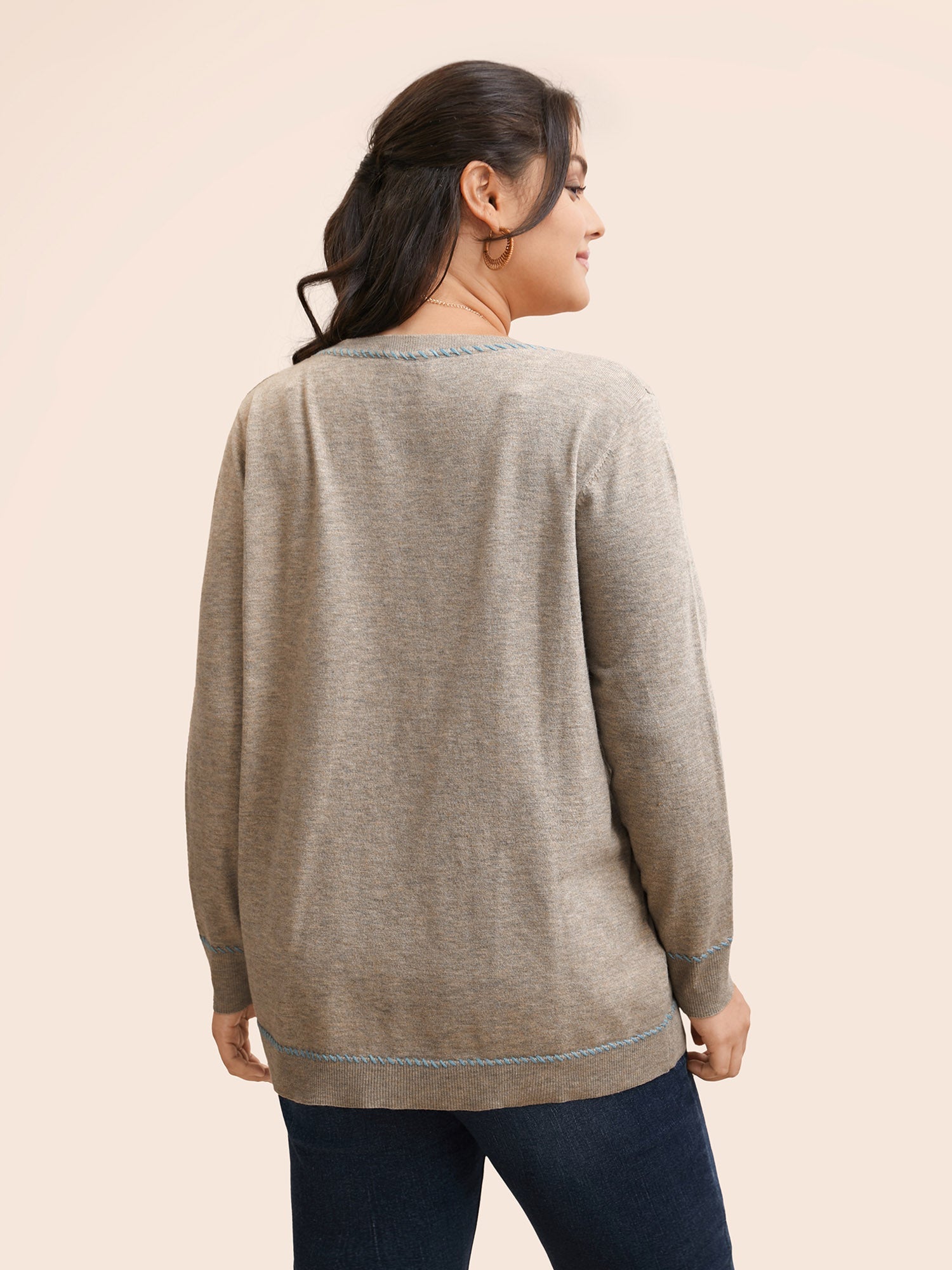 Anti-Pilling Round Neck Contrast Trim Pullover