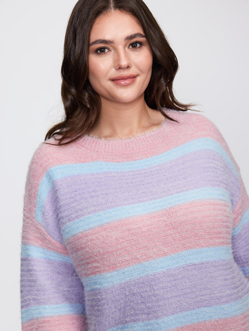 Color Stripe Fluffy Textured Pullover