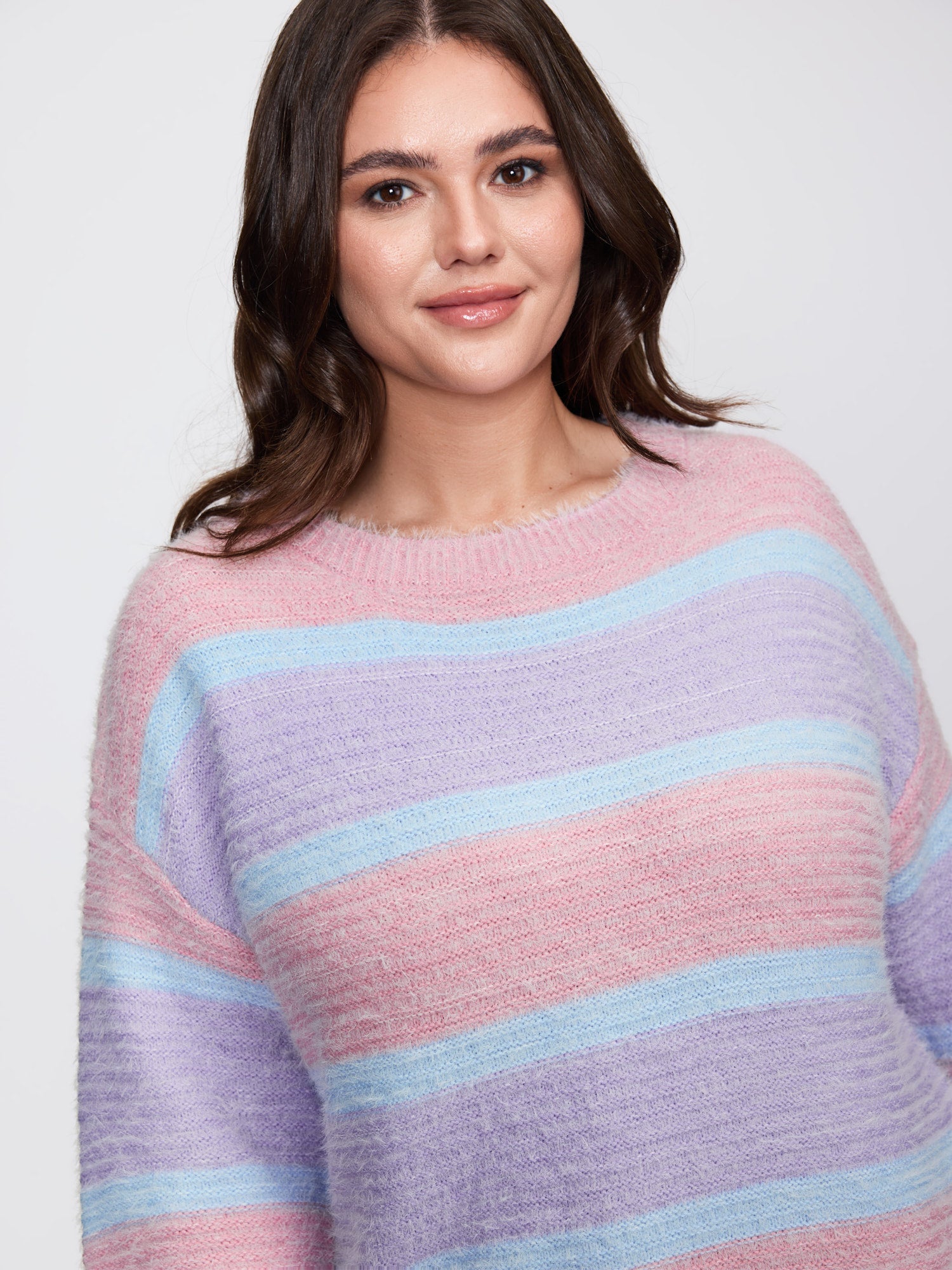 Color Stripe Fluffy Textured Pullover