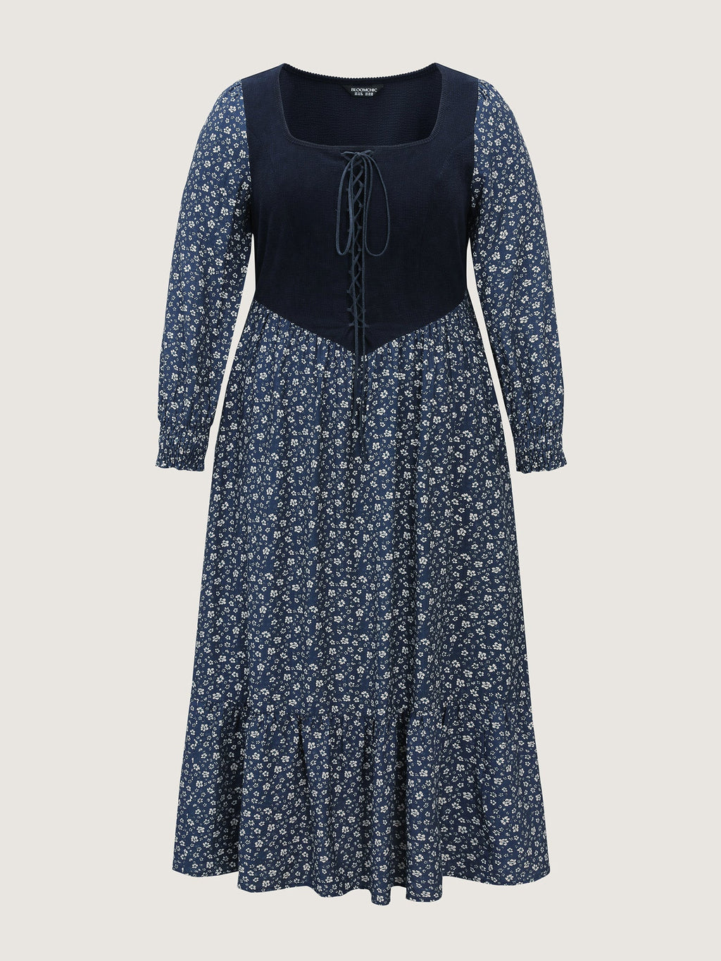 Corset Detail Shirred Floral Pockets Midi Dress