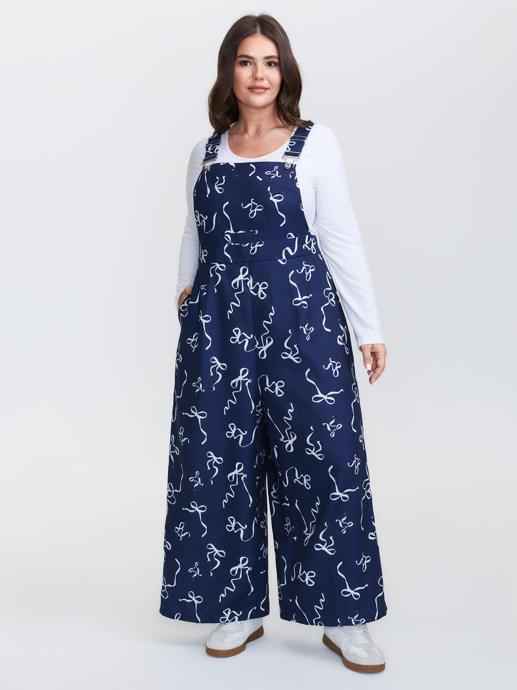 Bow-Tie Print Adjustable Overall Straps Jumpsuit