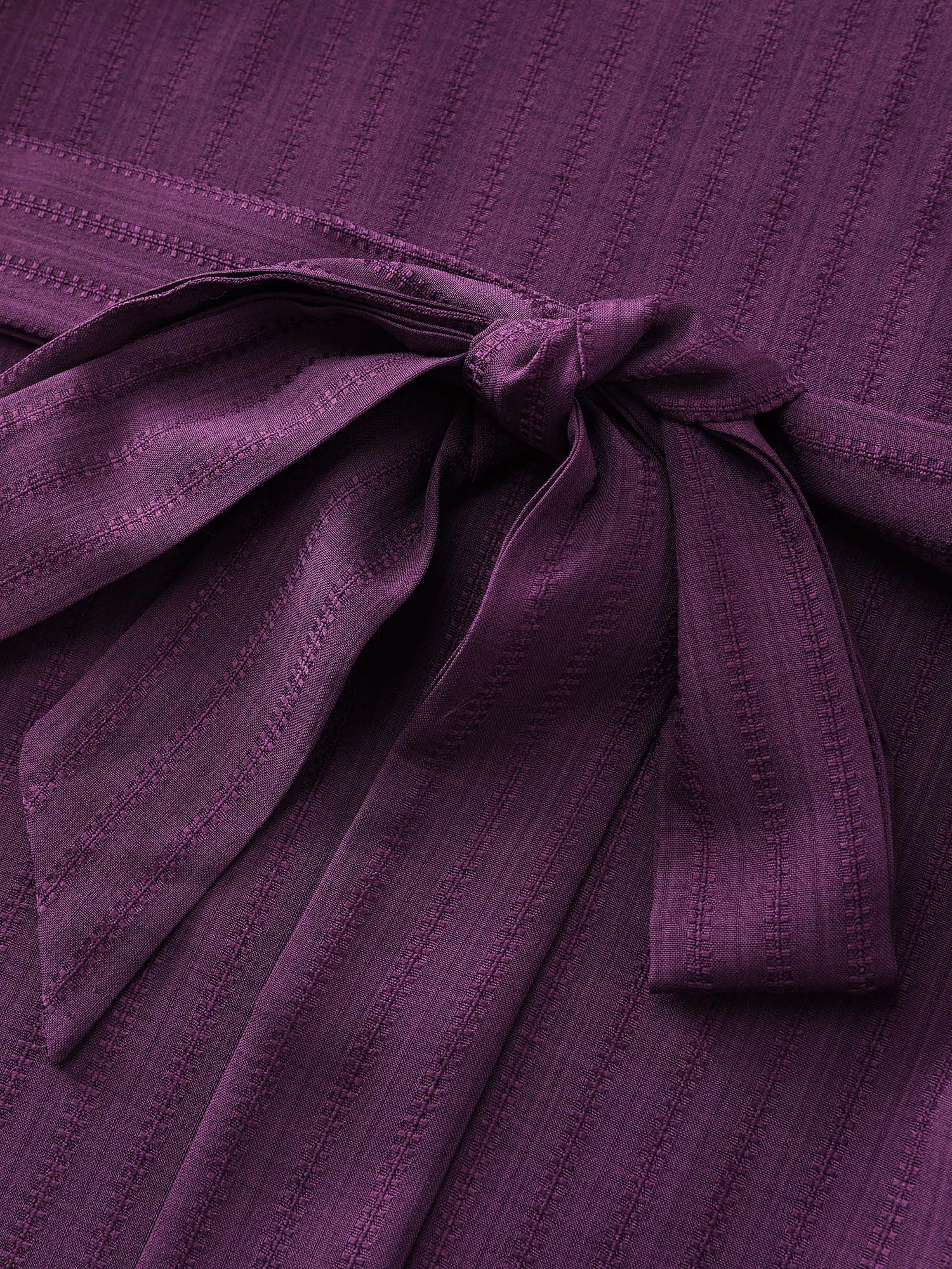 Textured Waist-Tie V-Neck Blouse