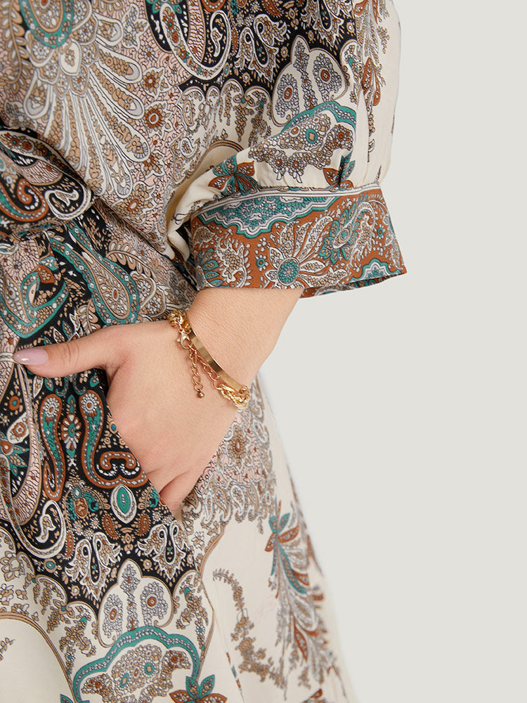 Bandana Print Pocket Elastic Waist Patchwork Dress