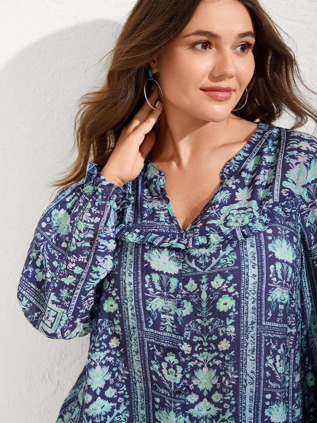 Chiffon Floral Collage Ruffled Blouse