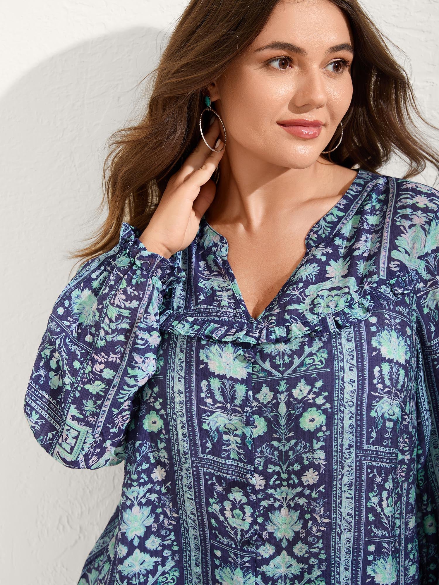 Chiffon Floral Collage Ruffled Blouse