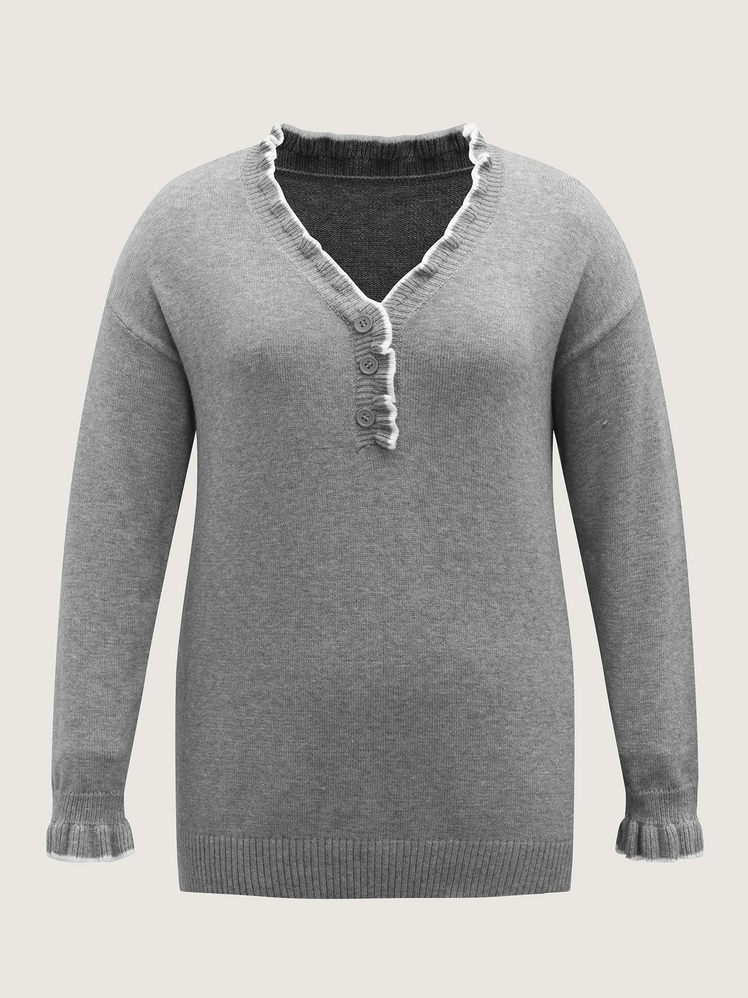 Color Contrast Ruffled Sleeve Pullover