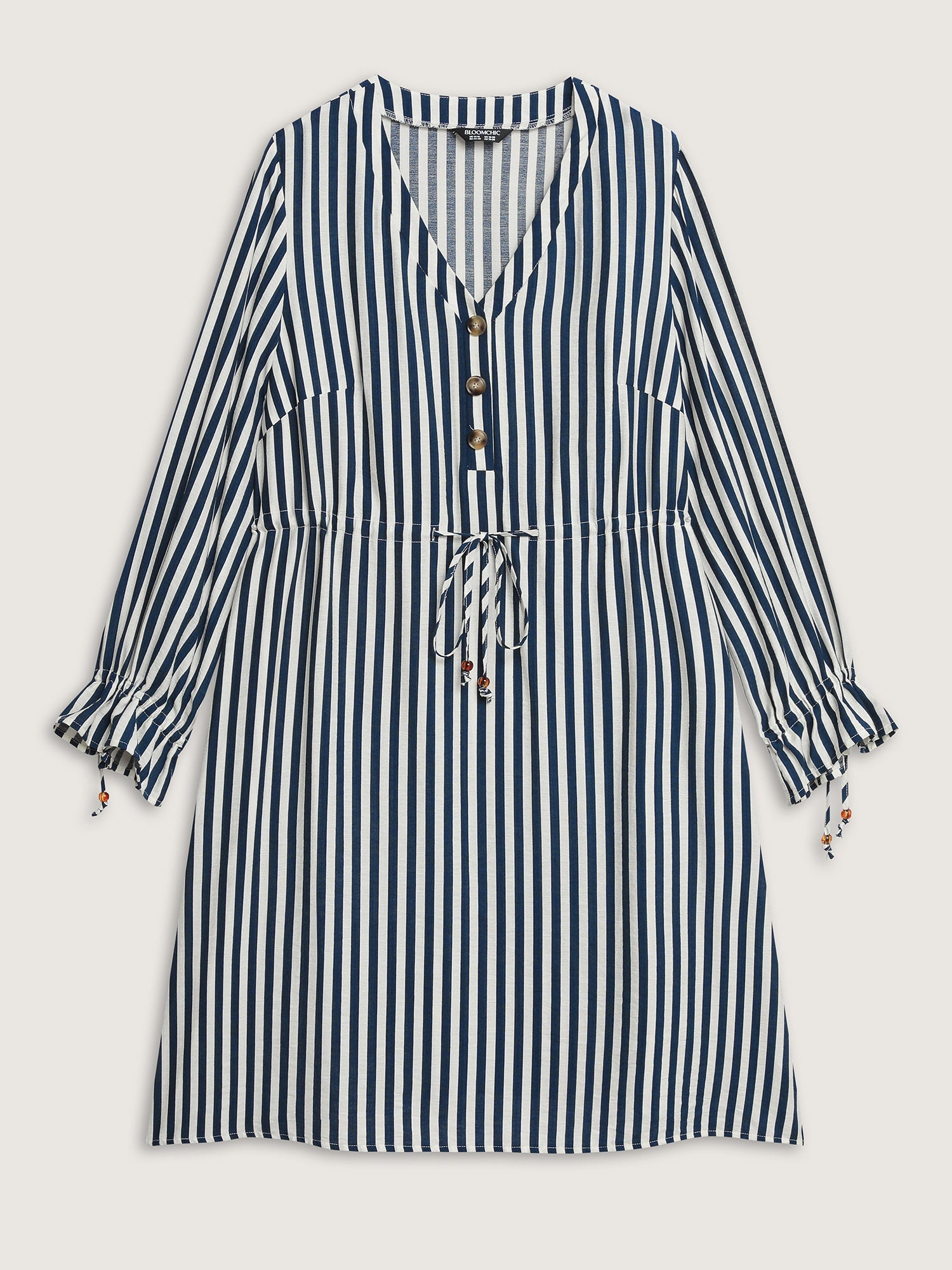 Rayon Stripe Pockets Drawstring Midi Dress