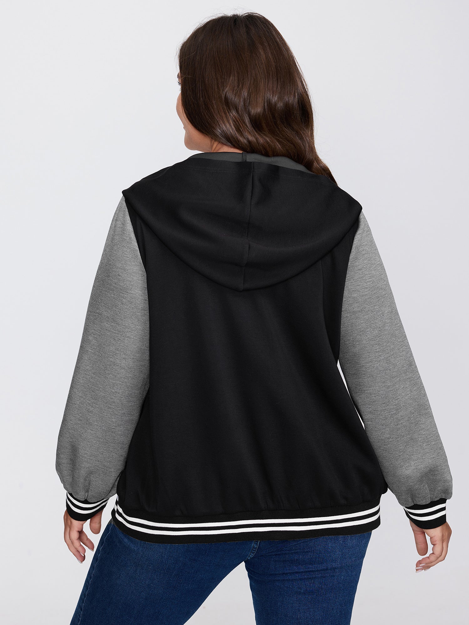 Colorblock Pockets Button Hooded Jacket