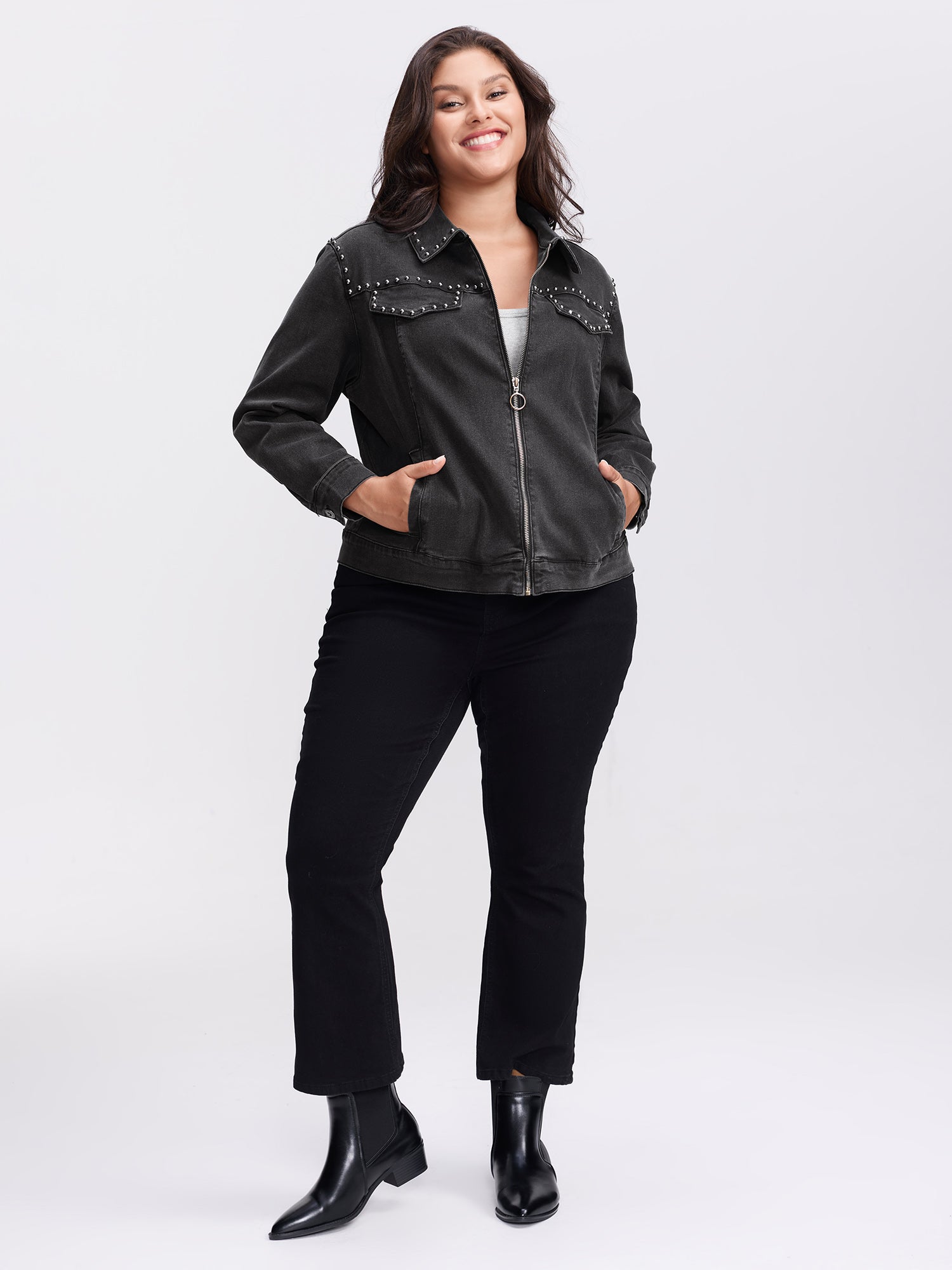 Denim Chest Flaps Zipper Jacket