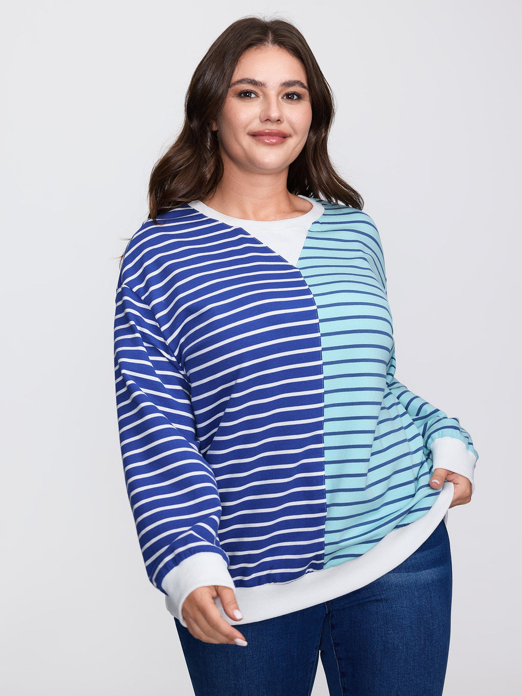 Color Contrast Stripe Print V-Neck Sweatshirt