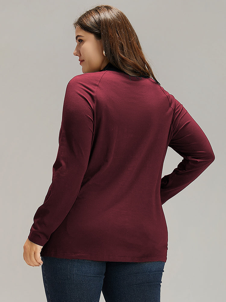 Cotton Mock Neck Raglan Sleeve T-shirt