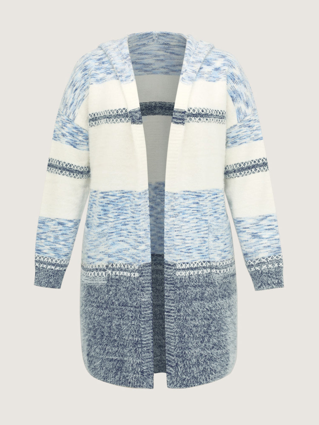 Colorblock Hooded Textured Knit Cardigan