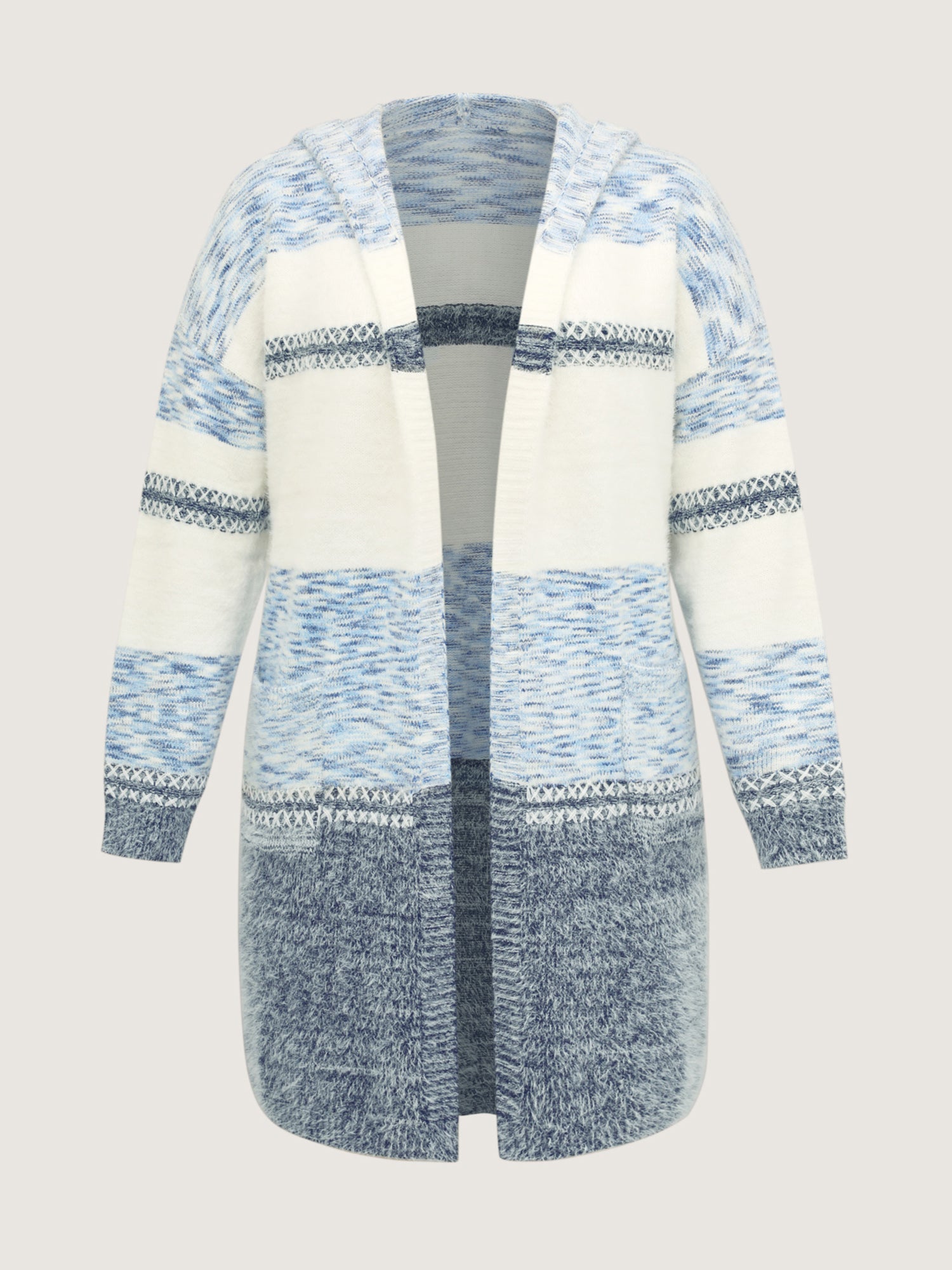 Colorblock Hooded Textured Knit Cardigan
