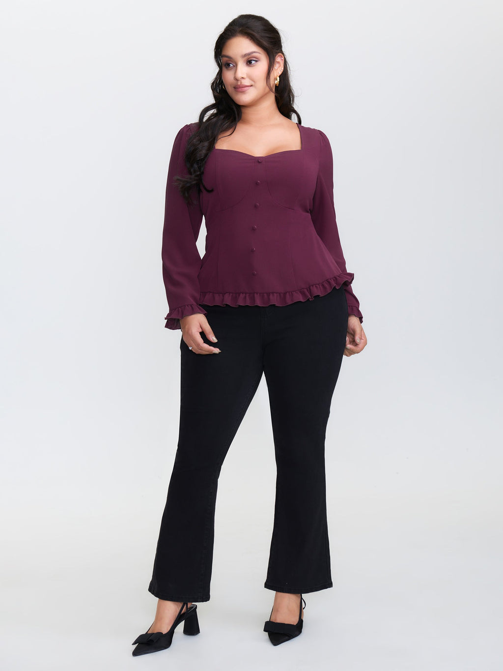 Back-Tie Sweetheart Neckline Ruffled Blouse