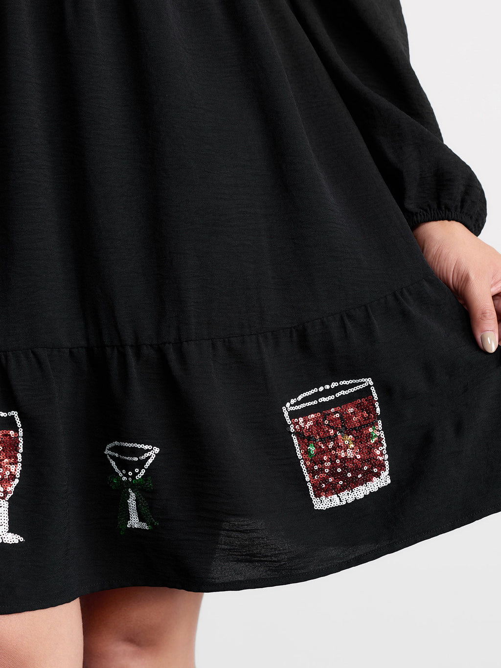 Colorful Sequin Embroidery Tiered Knee Dress