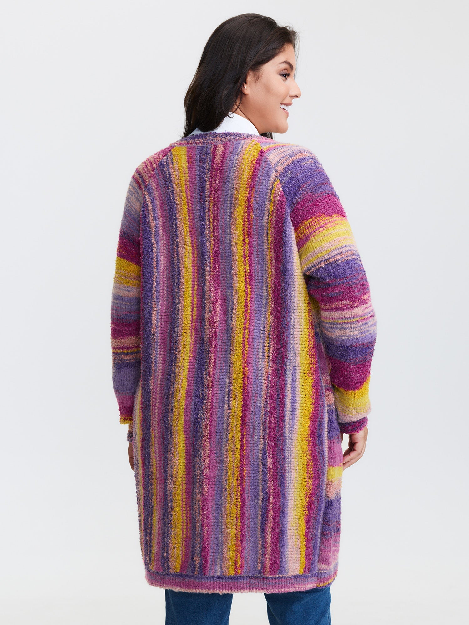 Color Gradient Textured Open-Front Knit Cardigan