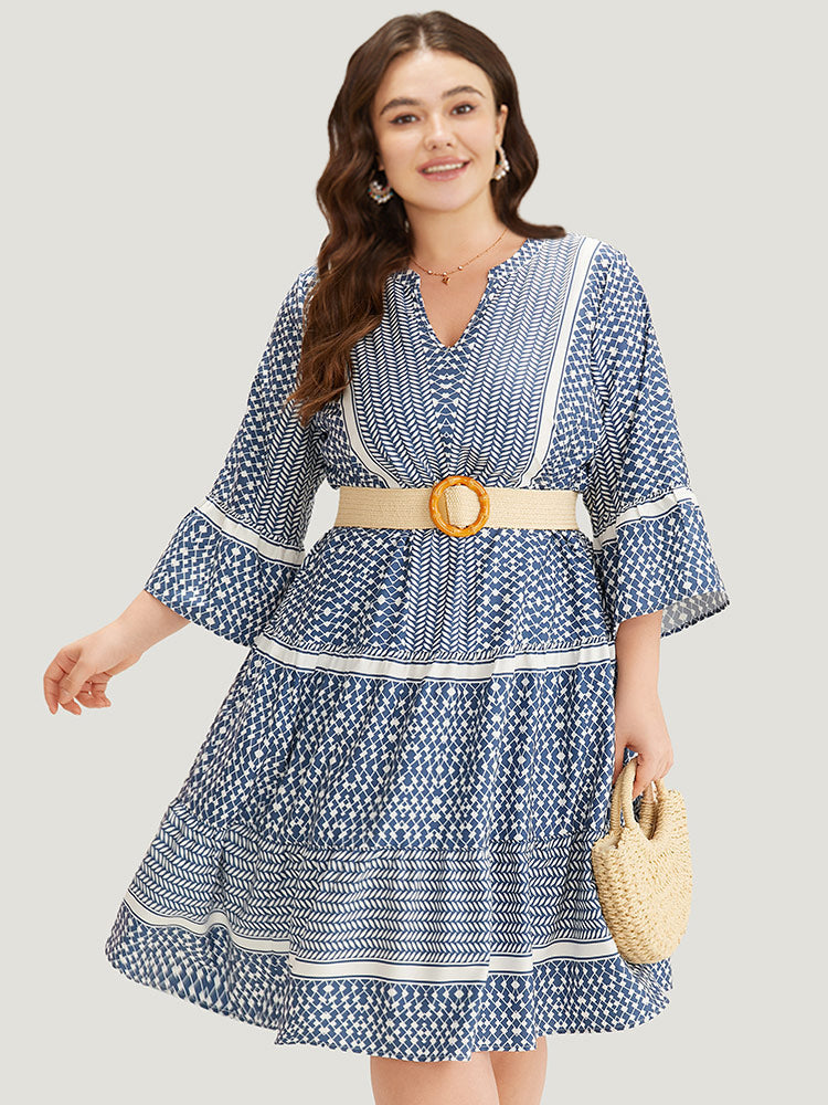 Bandana Print Notched Pocket Patchwork Dress