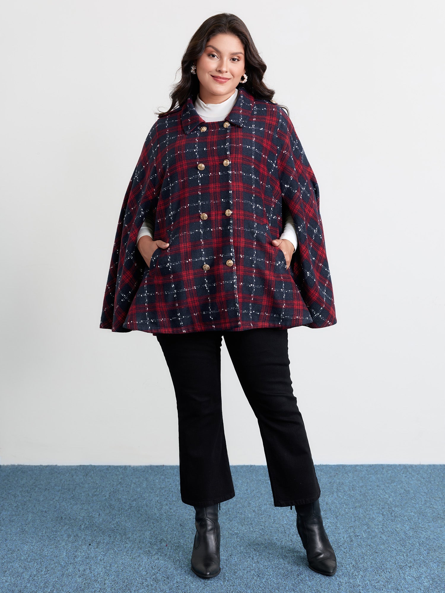 Holiday Plaid Double Button Hoodie Jacket