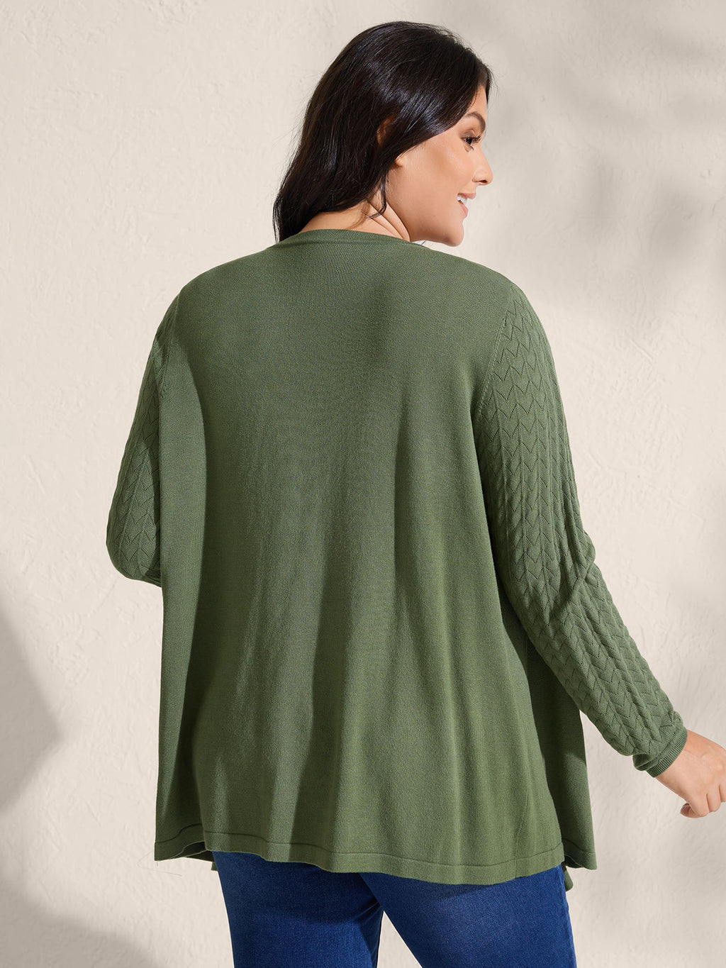 Asymmetrical Hem Cut-Out Knit Cardigan